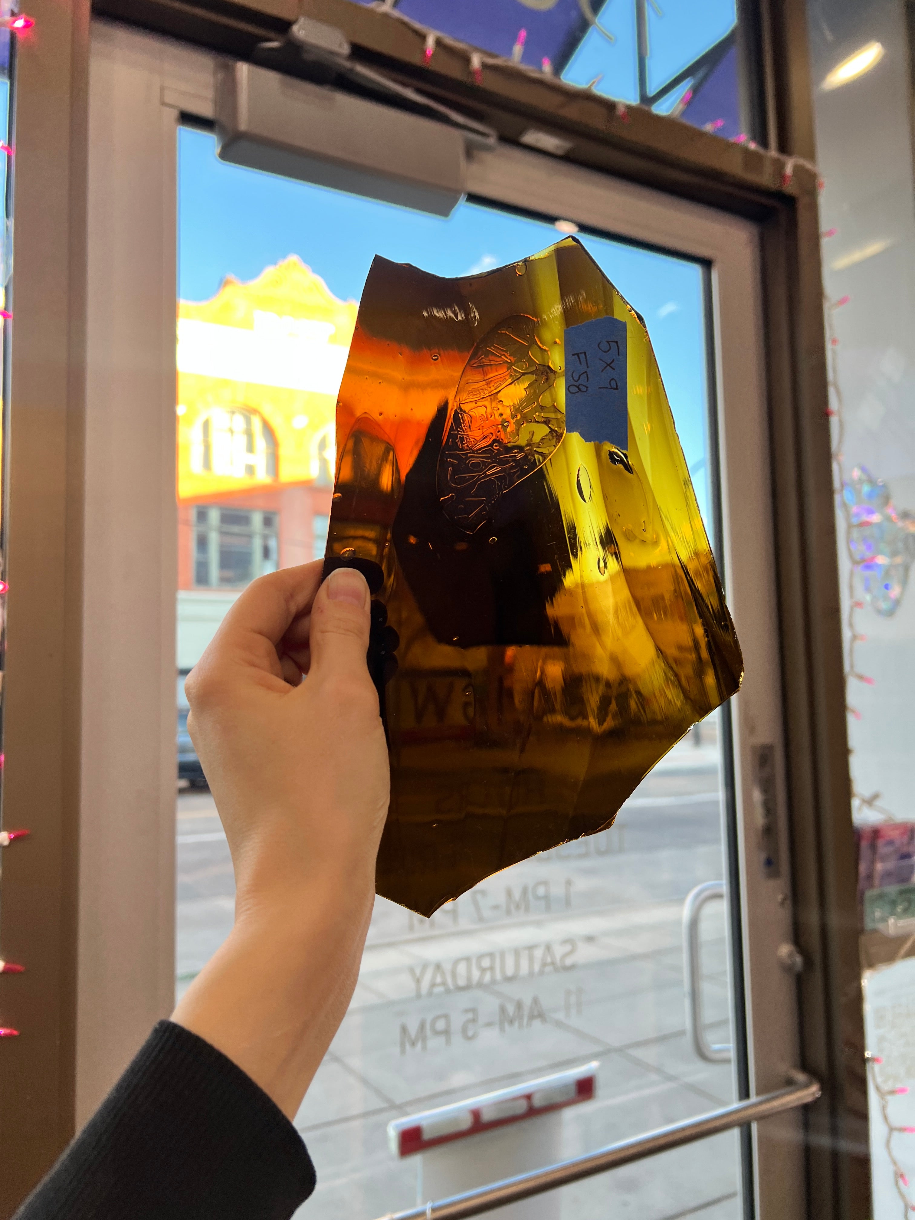 Mouth-blown Vintage Amber Hartley Wood Sheet Glass Colorado Glassworks