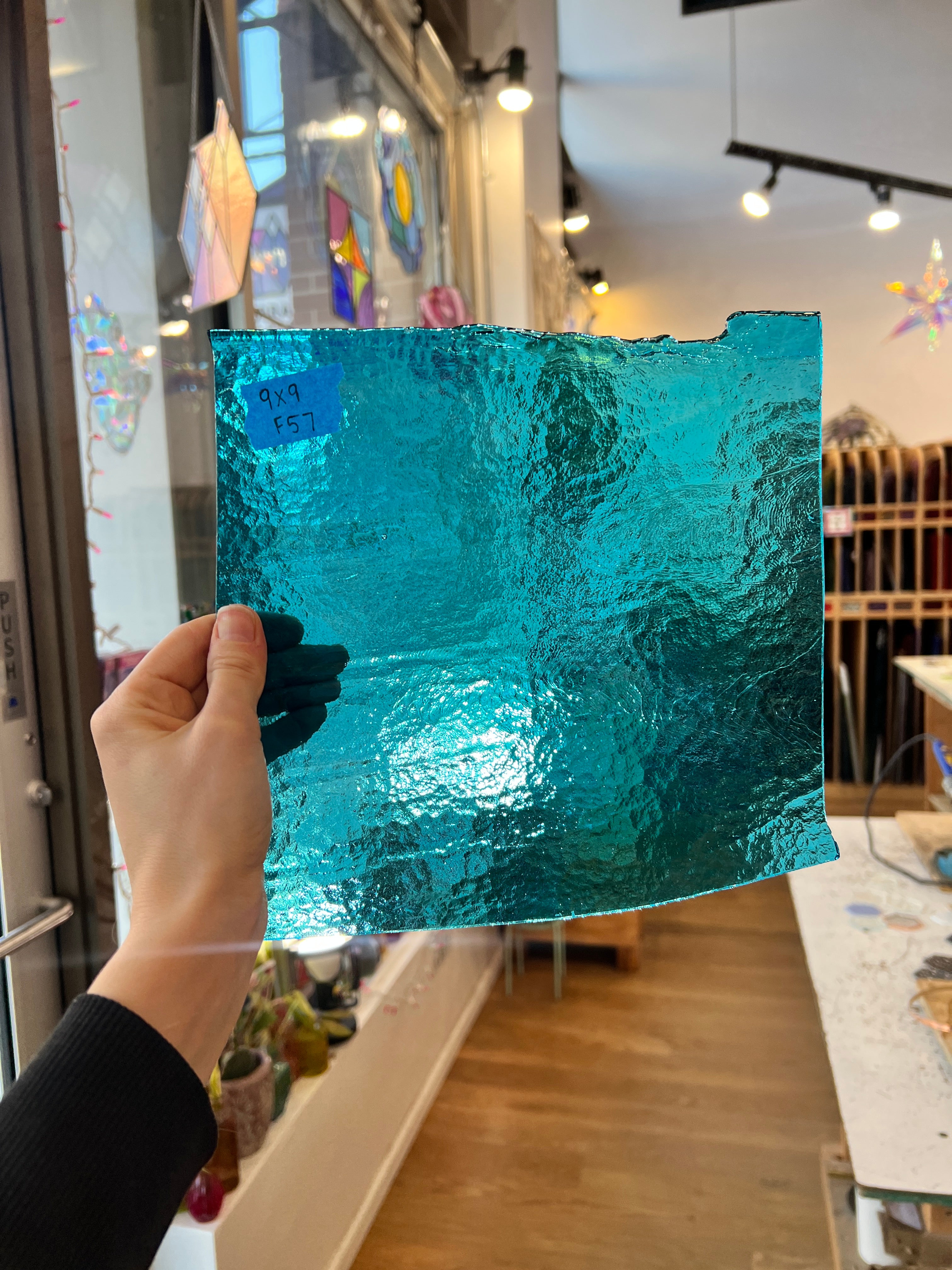 Medium Blue Rolled Bullseye Sheet Glass Colorado Glass Works