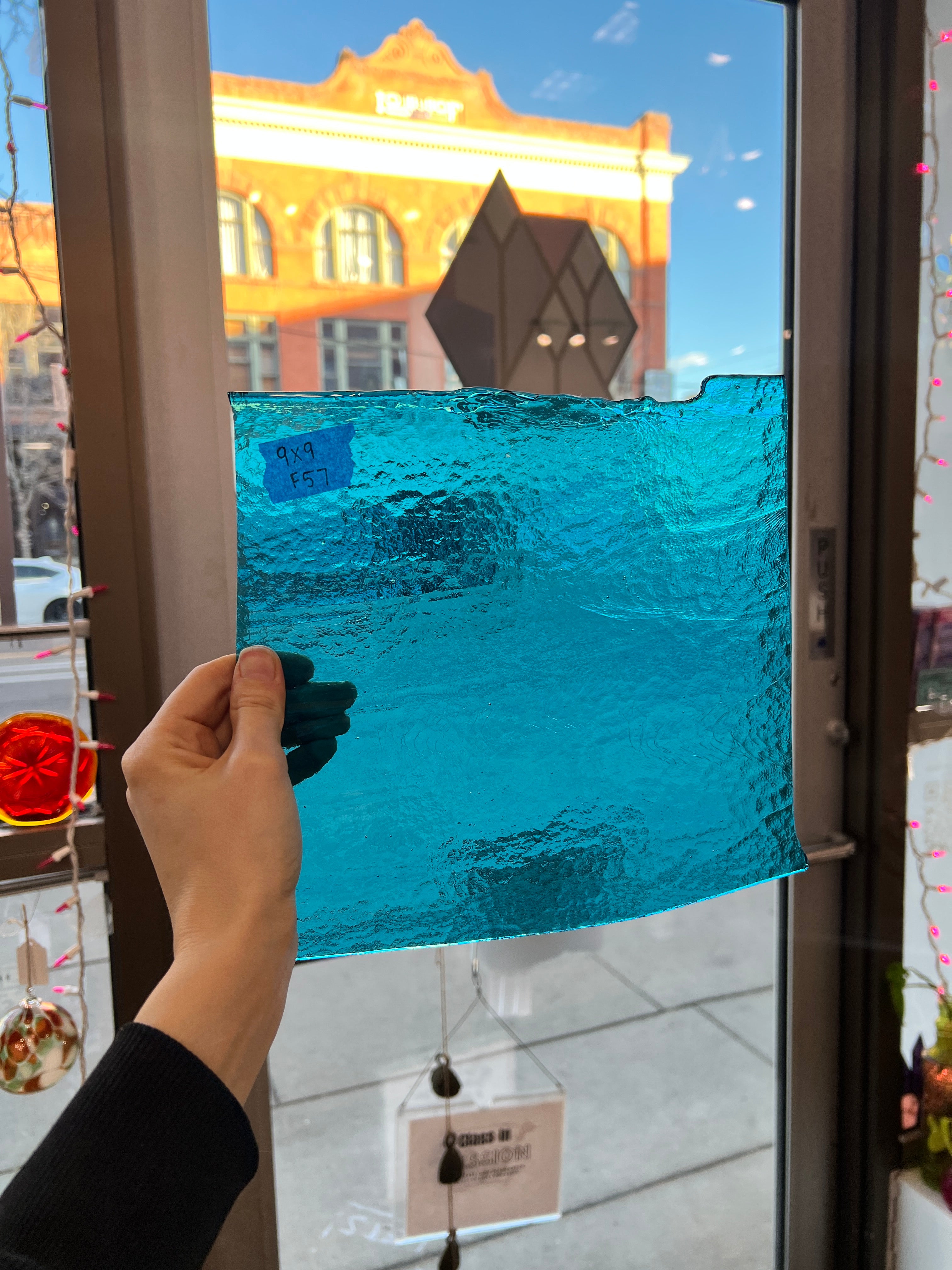 Medium Blue Rolled Bullseye Sheet Glass Colorado Glass Works