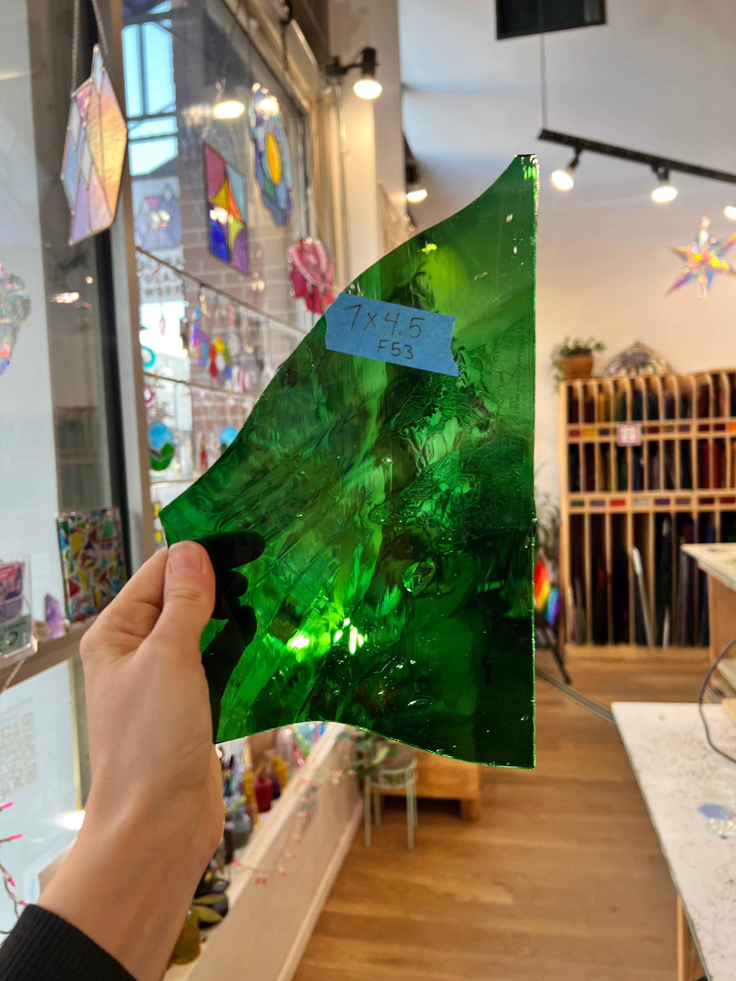 Mouth-blown Dark Green Vintage Hartley Wood Sheet Glass Colorado Glassworks F53 (7x4.5in)