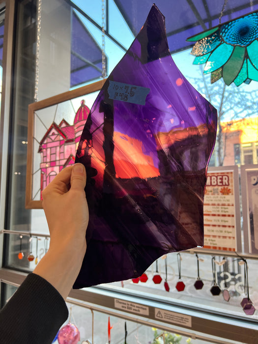 Mouth Blown Ribbed Purple Vintage Hartely Wood Sheet Glass Colorado Glassworks