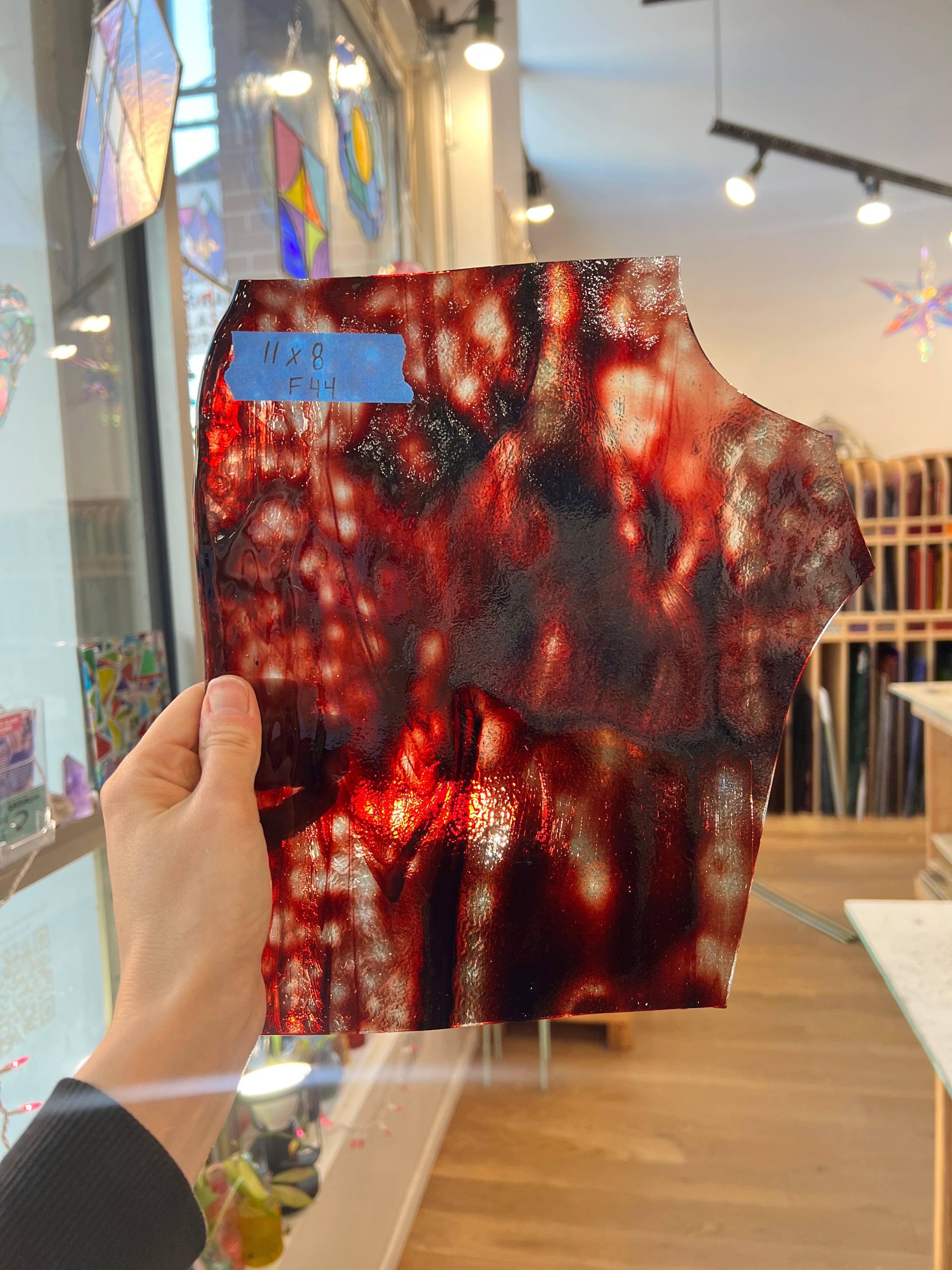 Red Clear Mottled Vintage Bullseye Sheet Glass Colorado Glassworks F44 (11x8in)