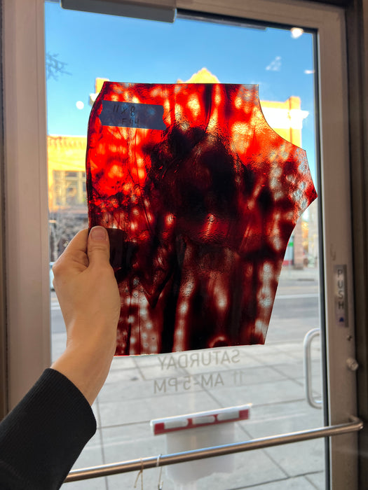 Red Clear Mottled Vintage Bullseye Sheet Glass Colorado Glassworks