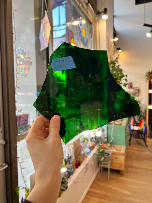 Mouth-blown Dark Green Vintage Hartley Wood Sheet Glass Colorado Glassworks F31 (6x6in)