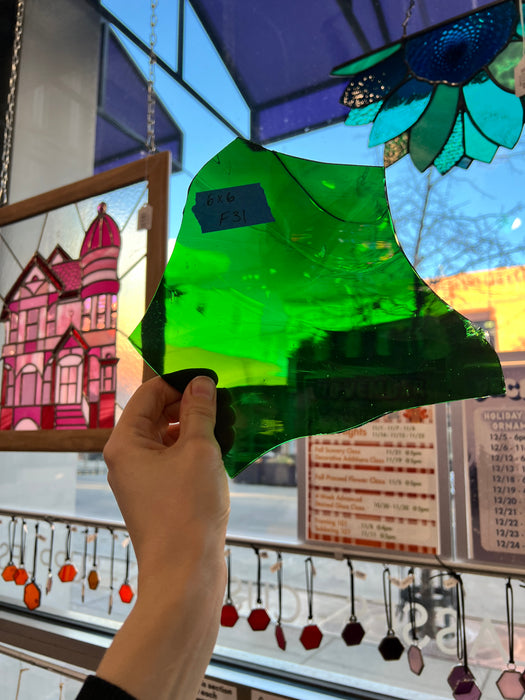 Mouth-blown Dark Green Vintage Hartley Wood Sheet Glass Colorado Glassworks