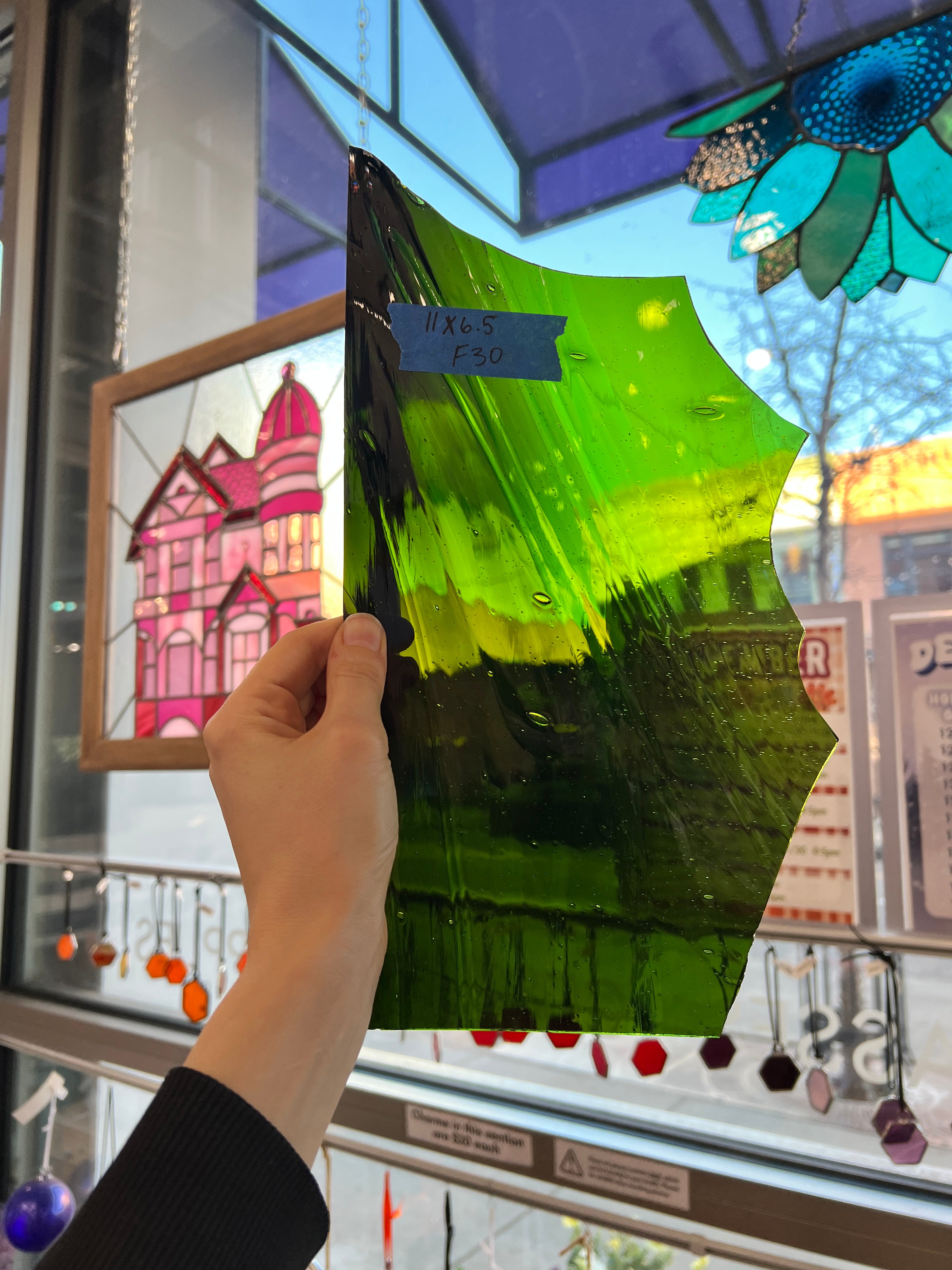 Lime Green Vintage Reamy Hartley Wood Sheet Glass Colorado Glassworks