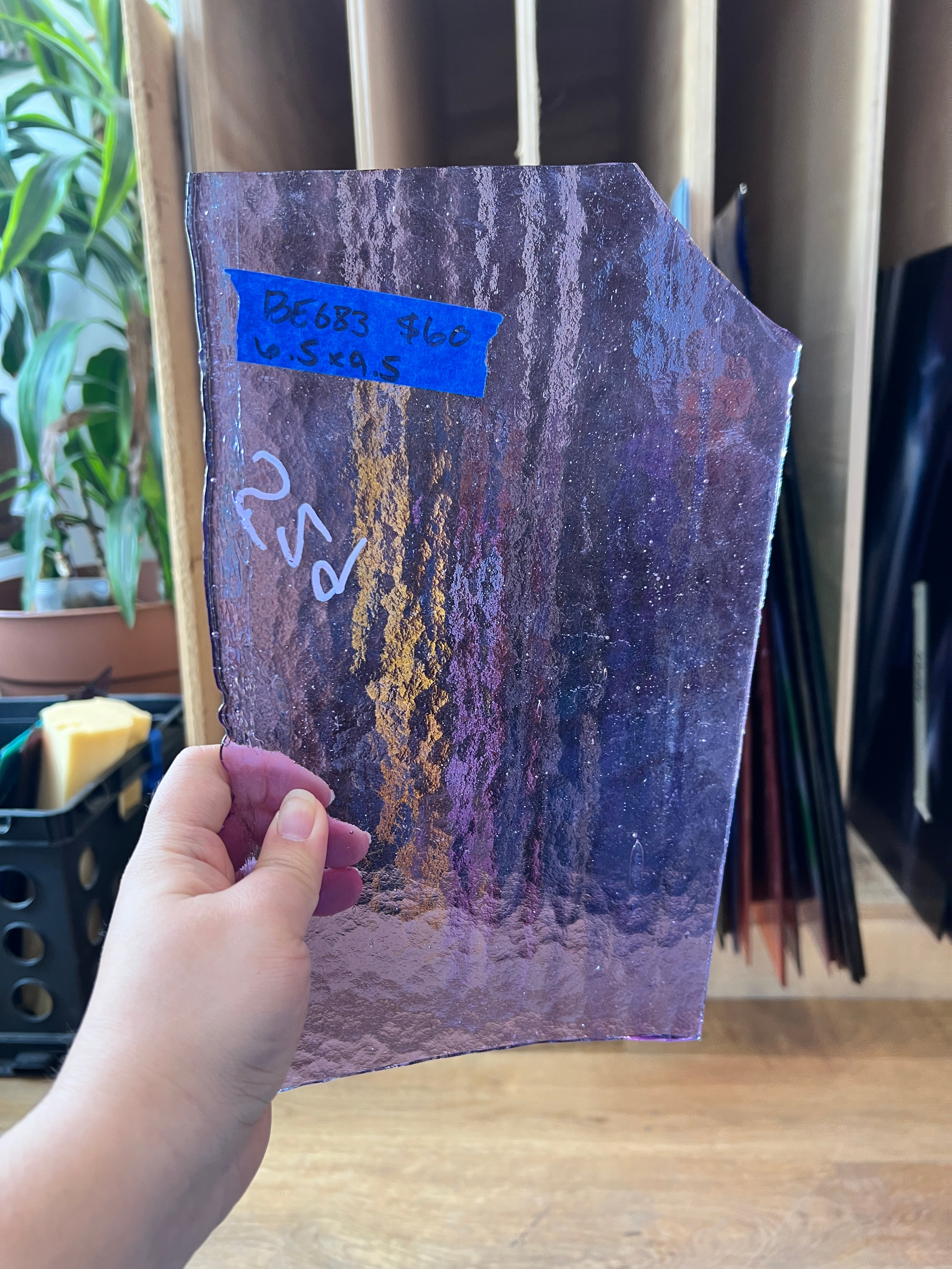 Vintage Transparent Purple Bullseye Sheet Glass Colorado Glassworks