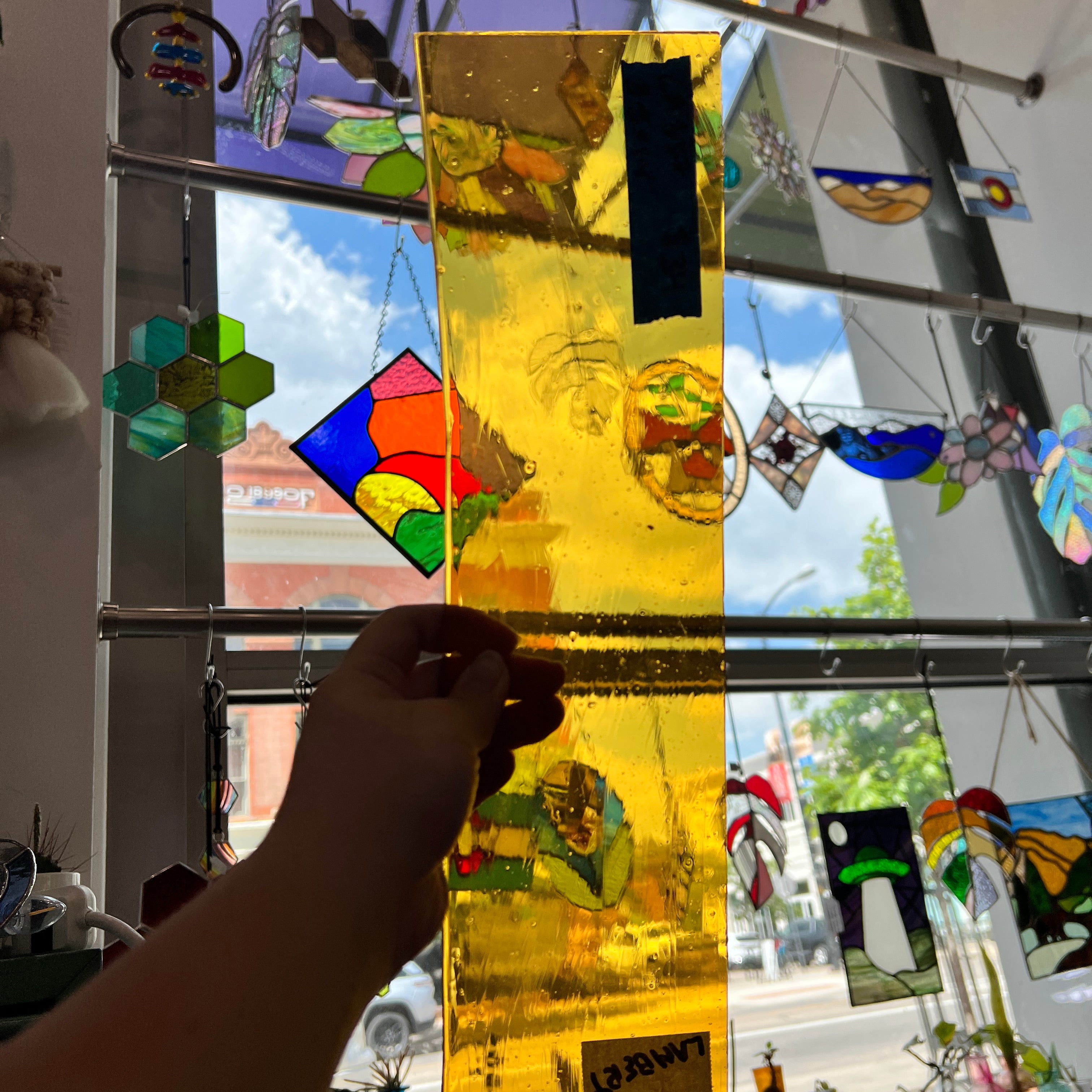 Mouth Blown Transparent Orange Lamberts Sheet Glass Colorado Glassworks