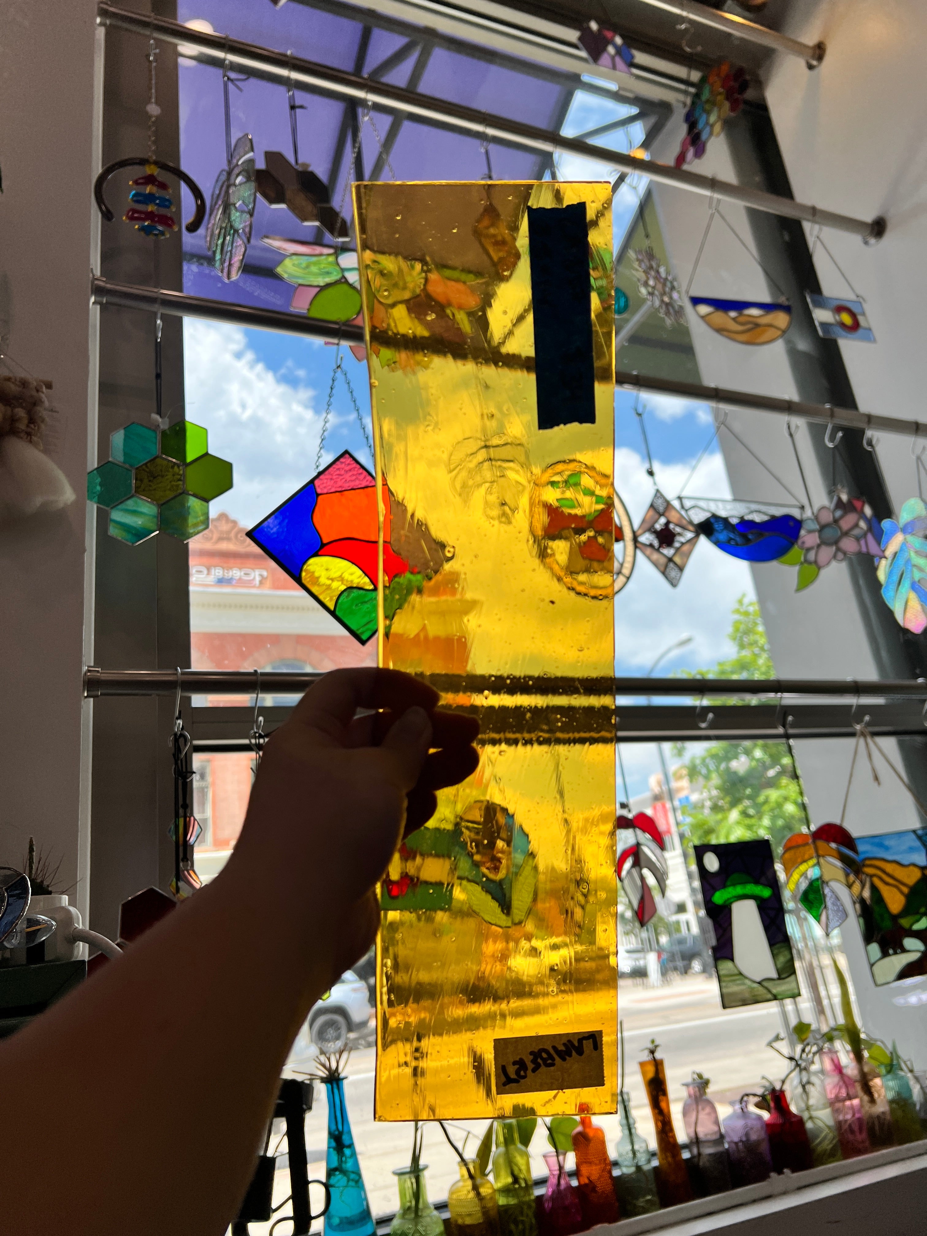 Mouth Blown Transparent Orange Lamberts Sheet Glass Colorado Glassworks