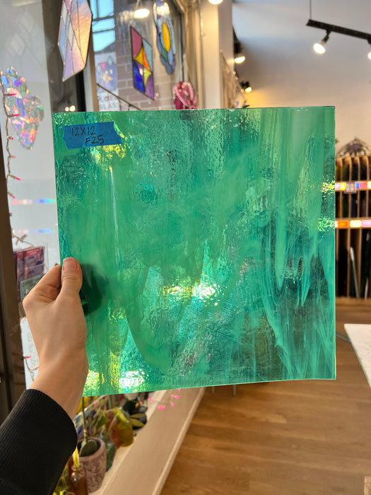 Teal Wispy Vintage Spectrum Sheet Glass Colorado Glassworks