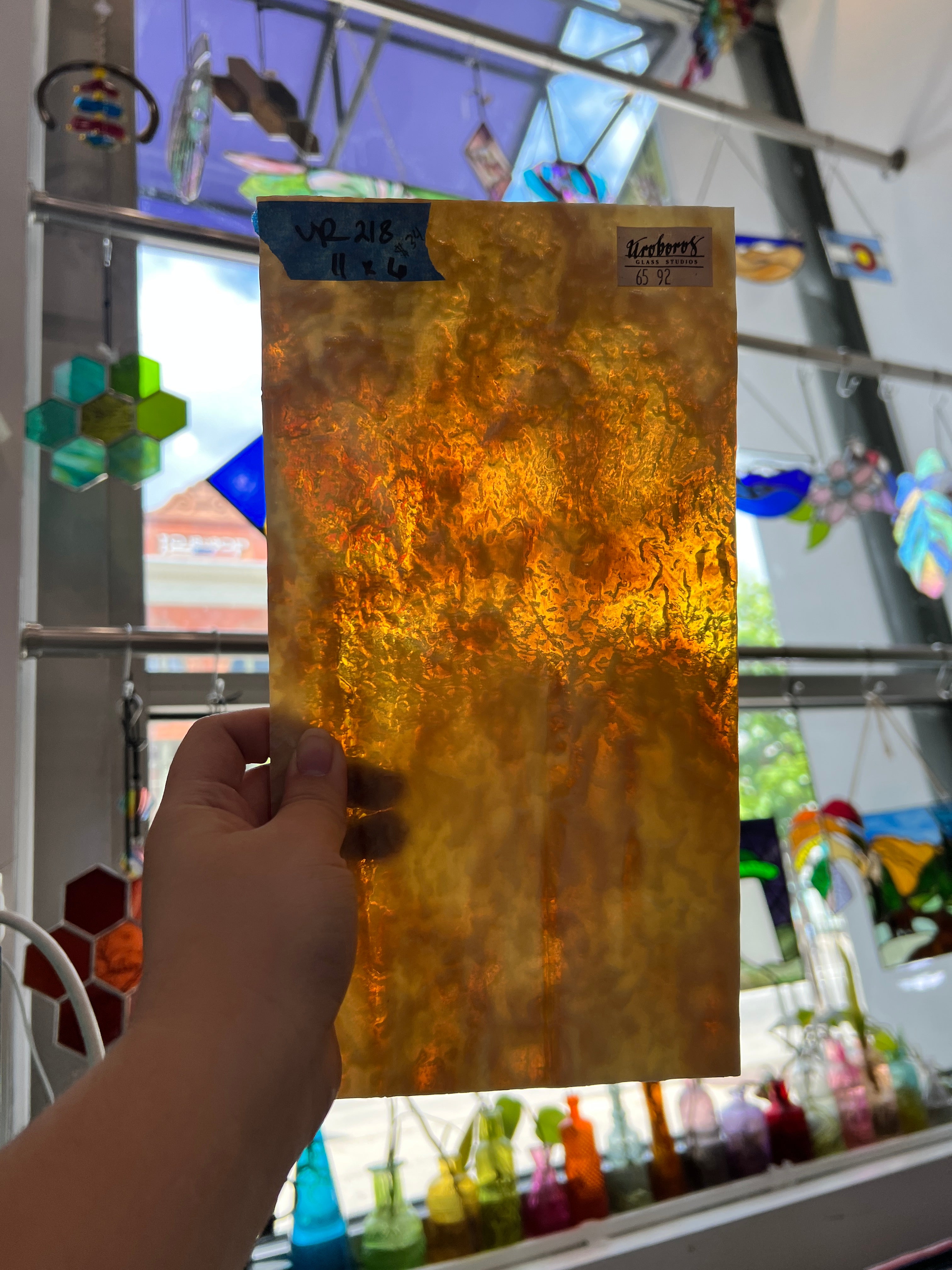Vintage Yellow White Textured Uroboros Sheet Glass Colorado Glassworks