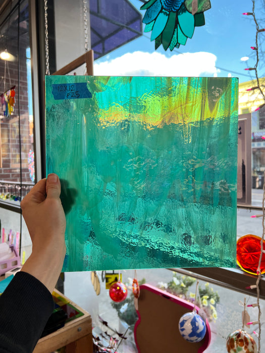 Teal Wispy Vintage Spectrum Sheet Glass Colorado Glassworks