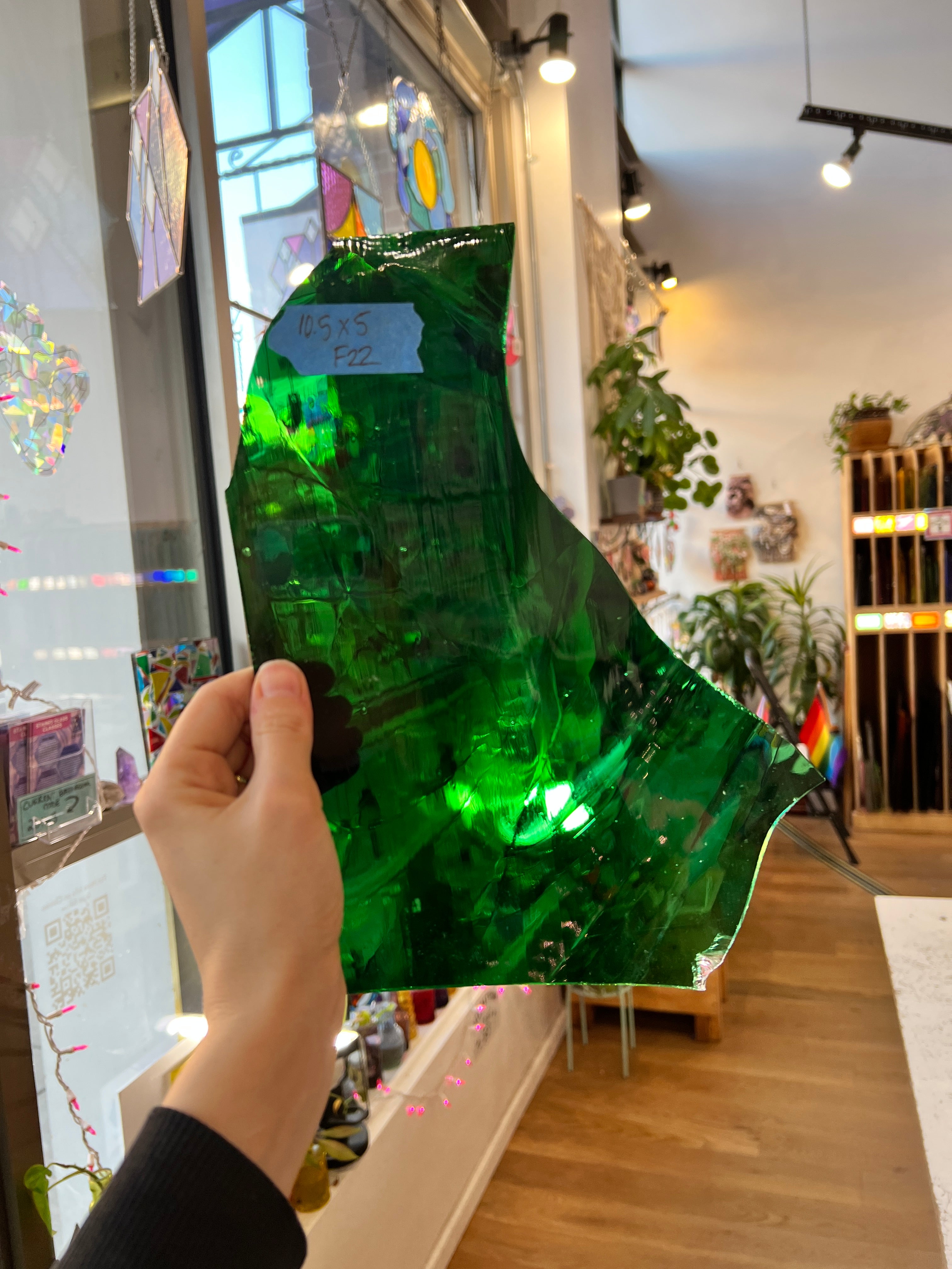 Mouth-blown Dark Green Vintage Hartley Wood Sheet Glass Colorado Glassworks F22 (10.5x5in)