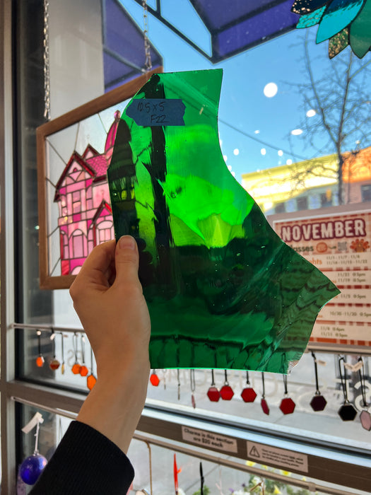 Mouth-blown Dark Green Vintage Hartley Wood Sheet Glass Colorado Glassworks