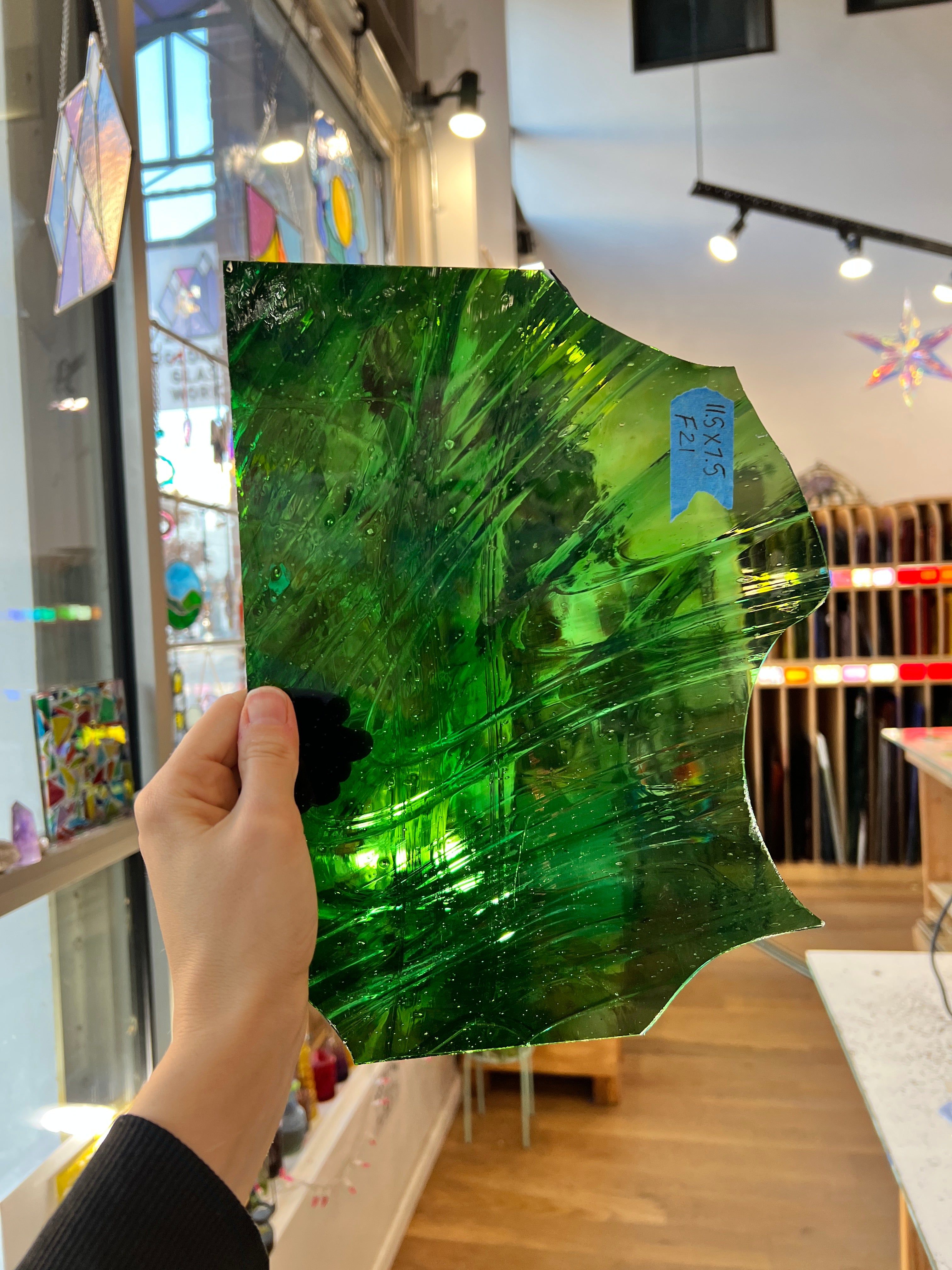 Mouth-blown Dark Green Vintage Hartley Wood Sheet Glass Colorado Glassworks F21 (11.5x7.5in)