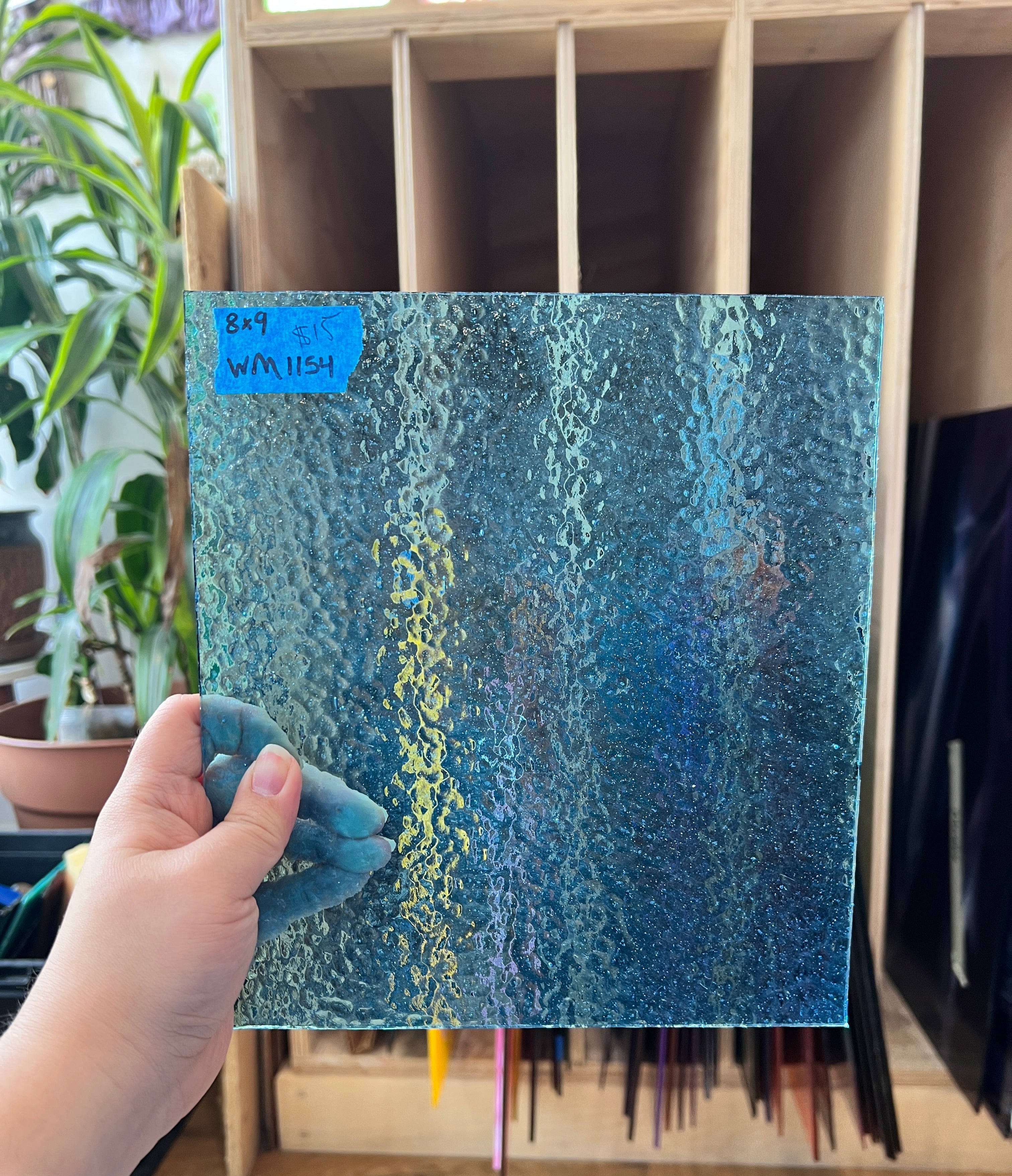 Transparent Blue Pebble Wissmach Sheet Glass Unknown WM1154 (8x9in)