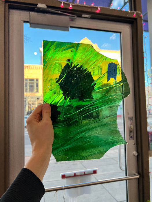 Mouth-blown Dark Green Vintage Hartley Wood Sheet Glass Colorado Glassworks