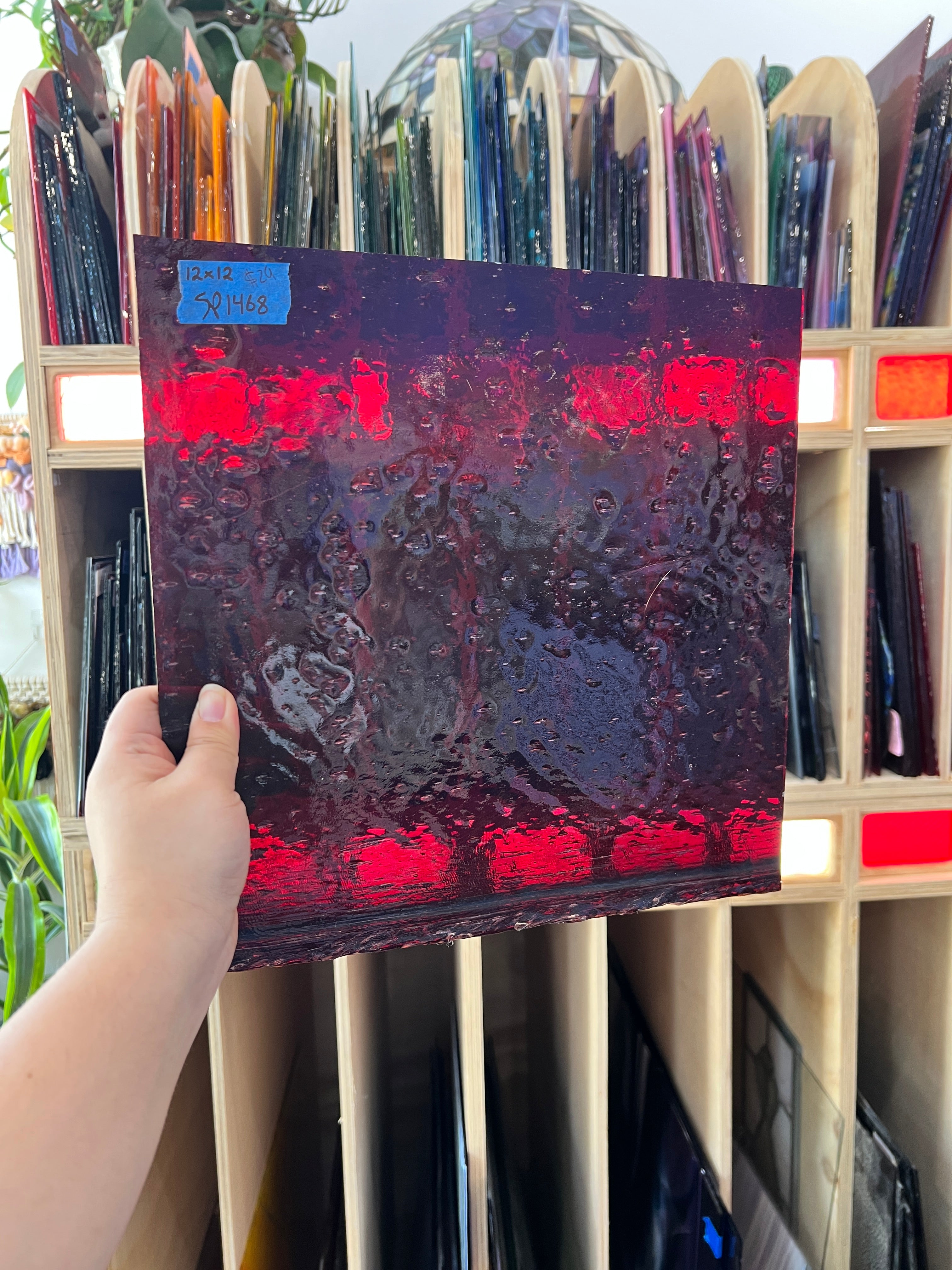 Transparent Red Seedy Spectrum Sheet Glass Colorado Glassworks SP1468 (12x12in)