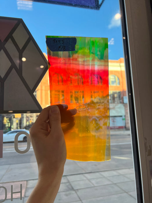 Dichoric Rainbow Orange Lamberts Mouth Blown Glass (Surface Scratches) Colorado Glass Works