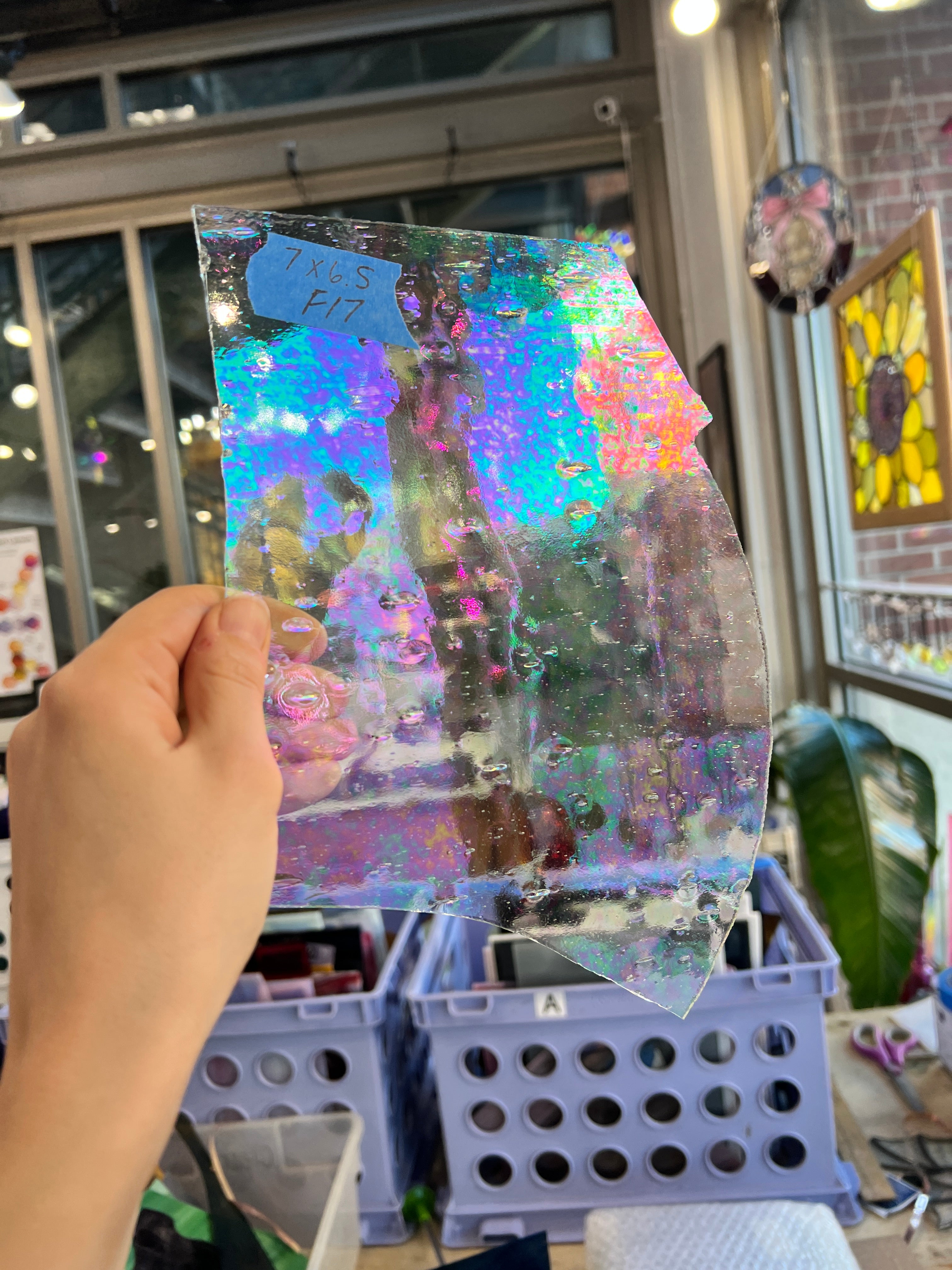 Vintage Iridescent Clear Spectrum Seedy Sheet Glass Colorado Glass Works