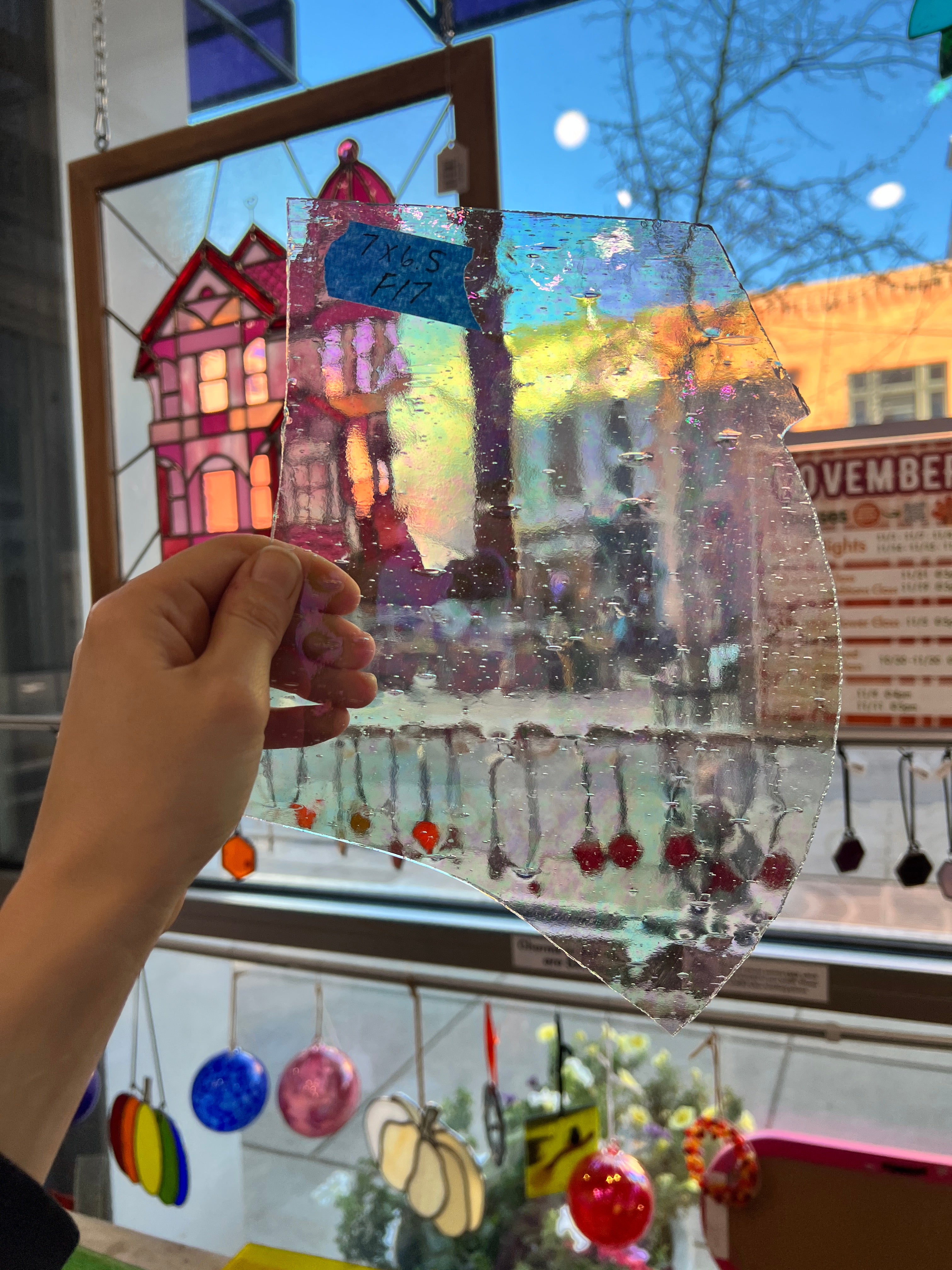 Vintage Iridescent Clear Spectrum Seedy Sheet Glass Colorado Glass Works