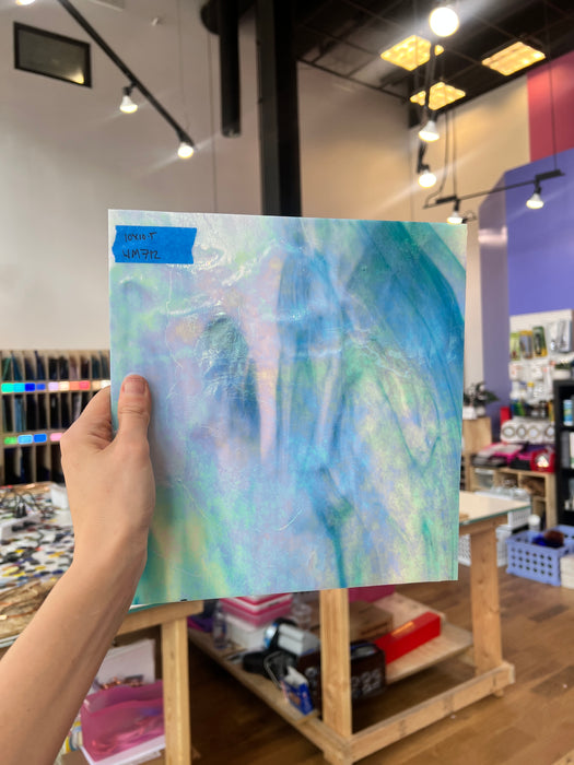 Blue White Iridescent Wissmach Fusible 96 COE Sheet Glass Colorado Glassworks WM712 (10x10.5in)  