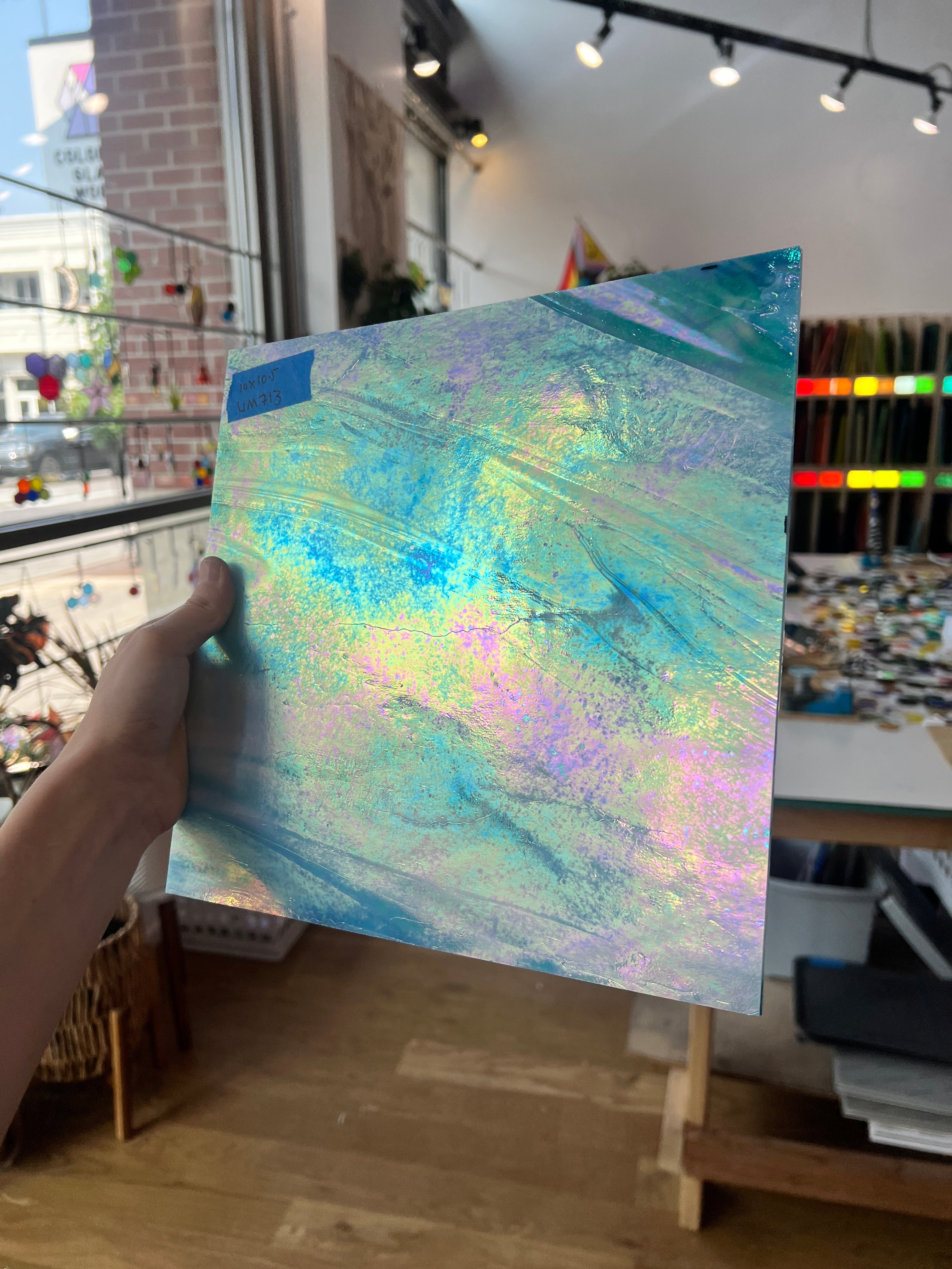 Blue White Iridescent Wissmach Sheet Glass Colorado Glassworks
