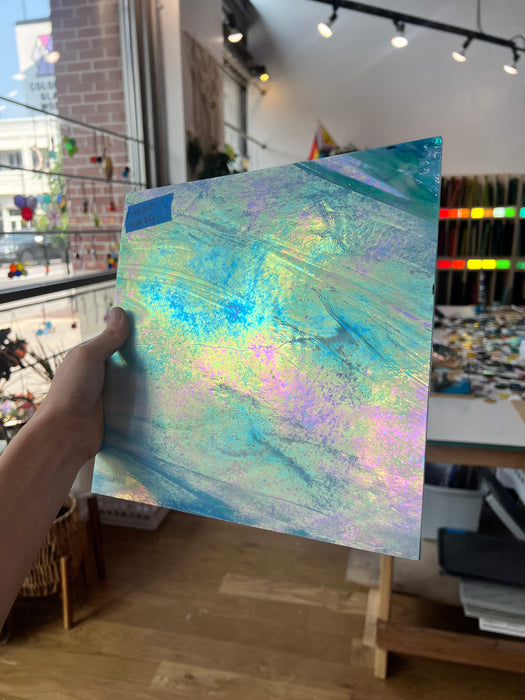 Blue White Iridescent Wissmach Fusible 96 COE Sheet Glass Colorado Glassworks   