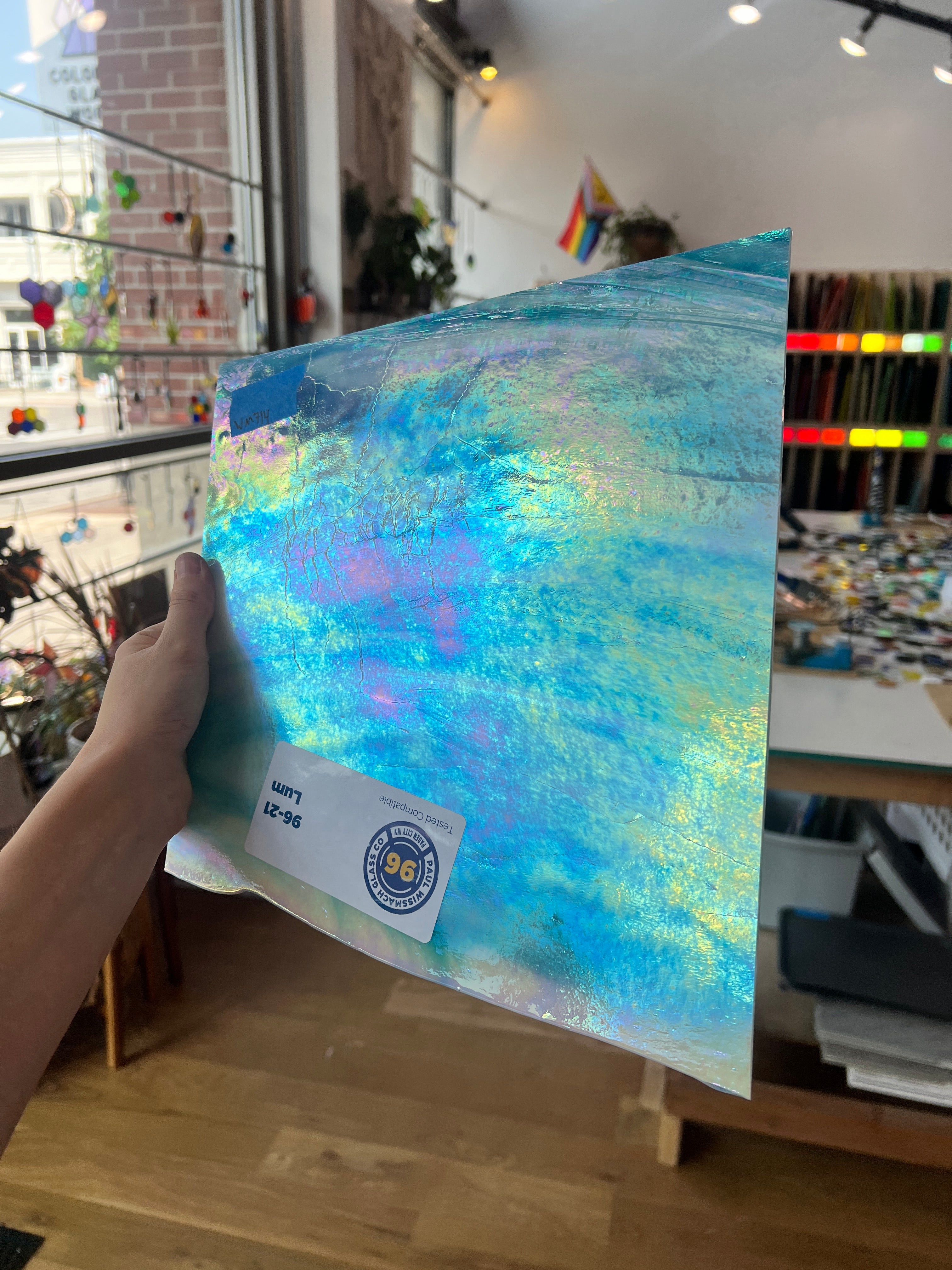 Blue White Iridescent Wissmach Sheet Glass Colorado Glassworks