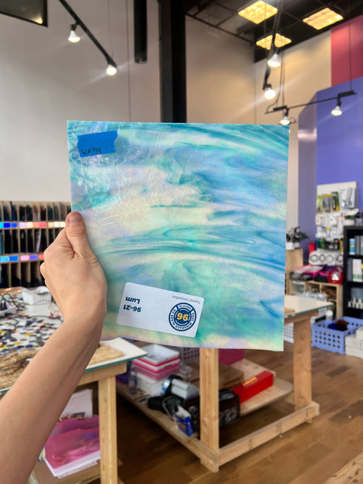 Blue White Iridescent Wissmach Fusible 96 COE Sheet Glass Colorado Glassworks WM714 (10x10.5in)  