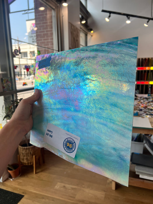 Blue White Iridescent Wissmach Fusible 96 COE Sheet Glass Colorado Glassworks   