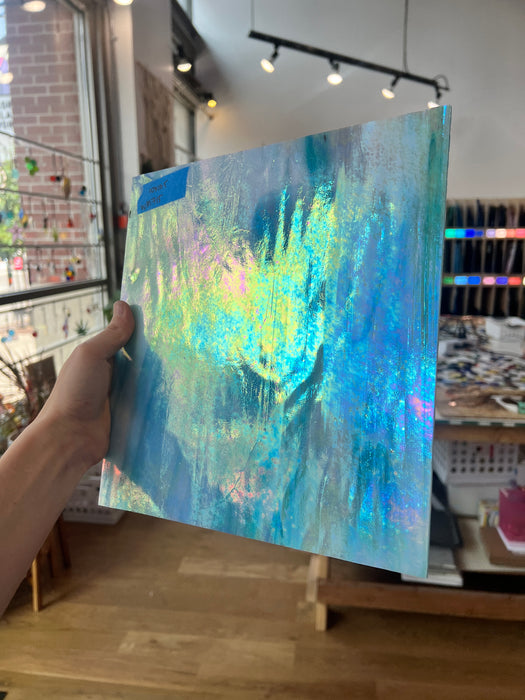 Blue White Iridescent Wissmach Fusible 96 COE Sheet Glass Colorado Glassworks   