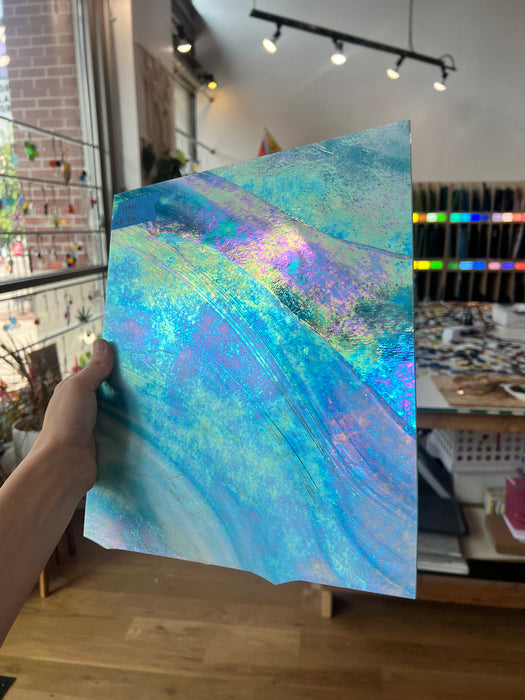Blue White Iridescent Wissmach Fusible 96 COE Sheet Glass Colorado Glassworks   