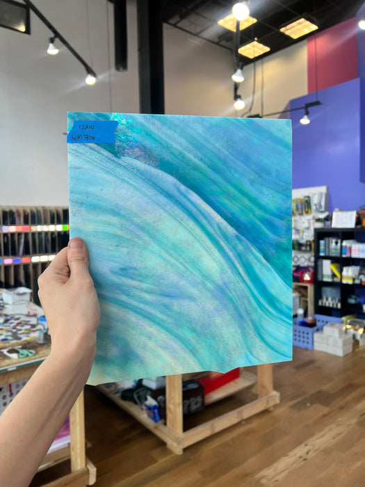 Blue White Iridescent Wissmach Fusible 96 COE Sheet Glass Colorado Glassworks WM716 (10x12in)  