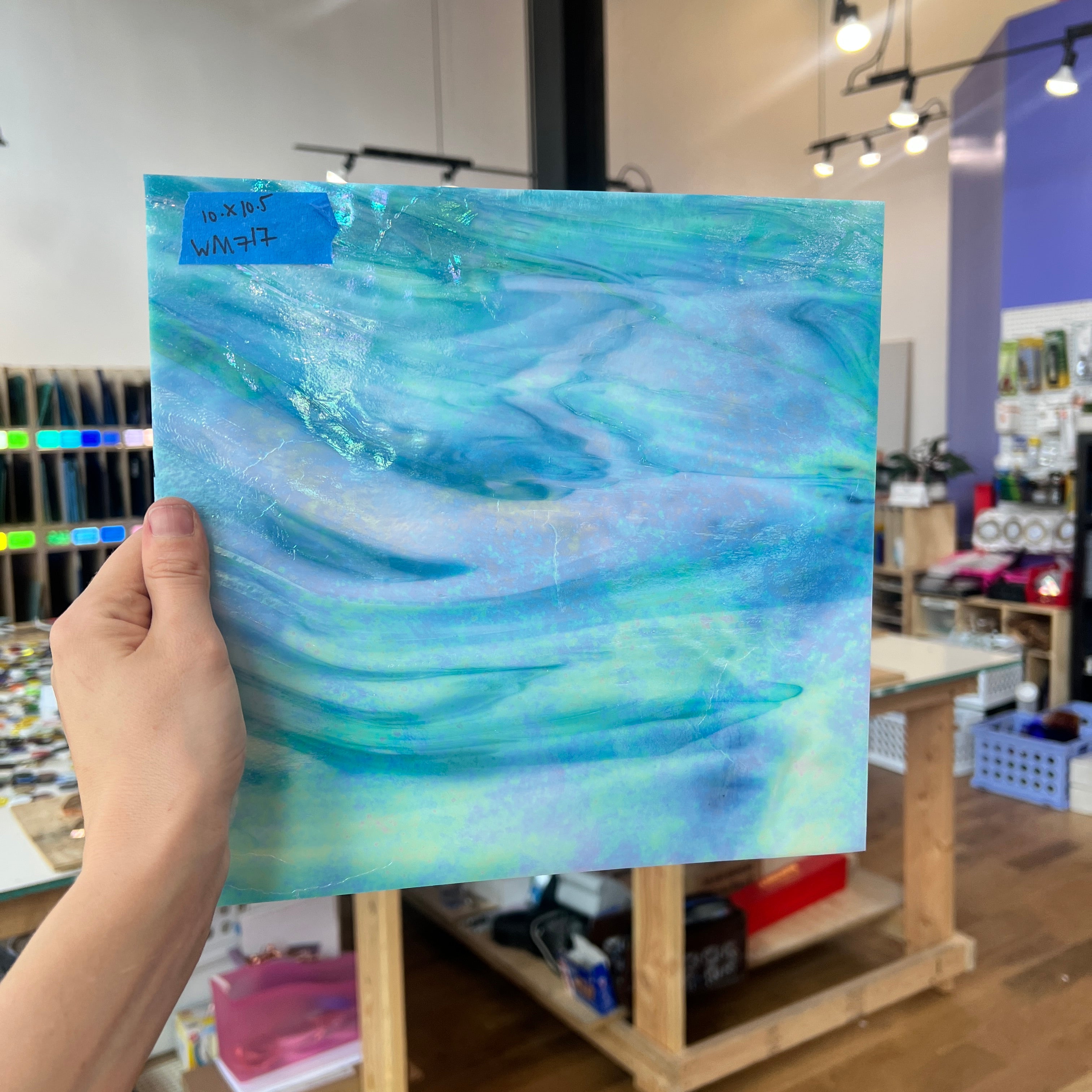 Blue White Iridescent Wissmach Sheet Glass Colorado Glassworks