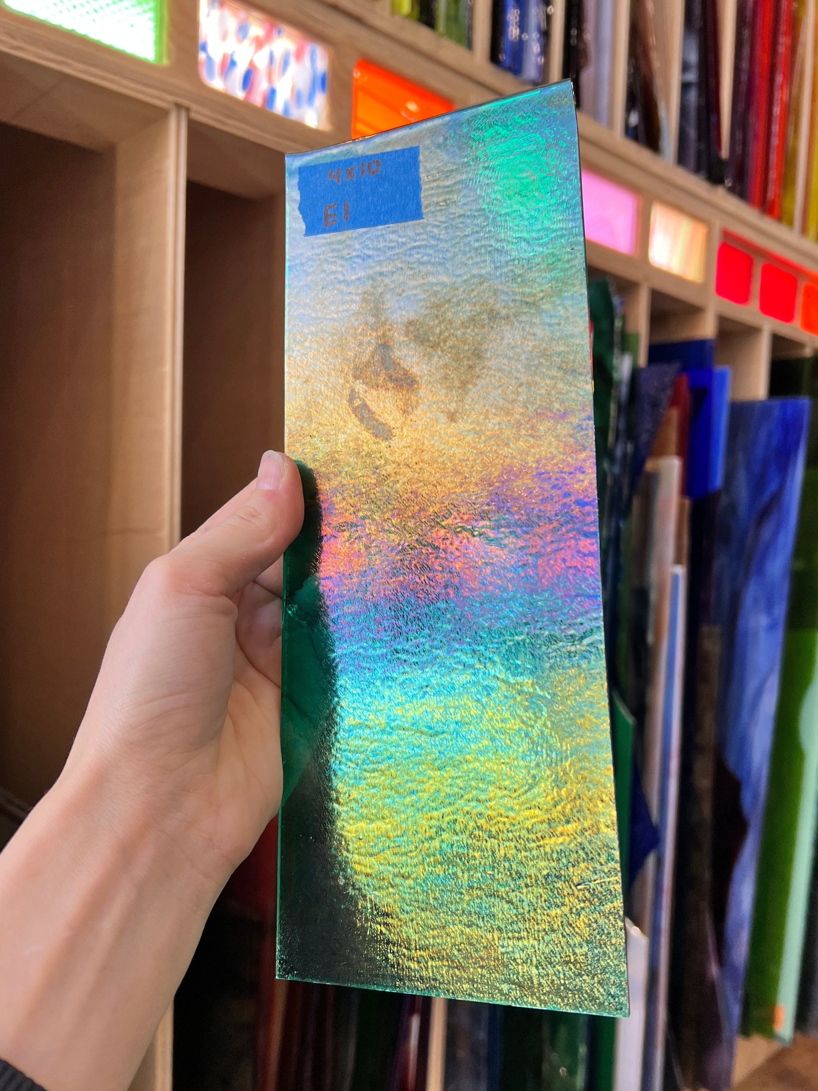 Bullseye Emerald Teal Iridescent 90 COE Sheet Glass Colorado Glassworks