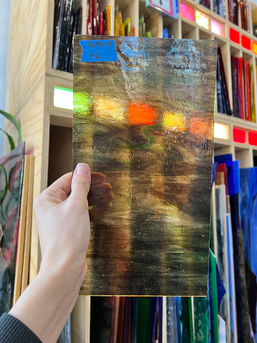 Vintage English Brown Green Wispy Glass Sheet Glass Colorado Glassworks