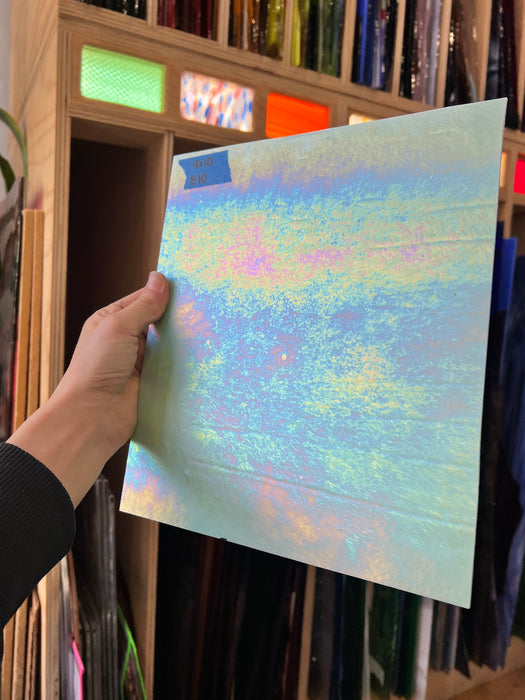 Mint Green Iridescent Wissmach Fusible 96 COE Sheet Glass Colorado Glassworks E10 (9x10in)