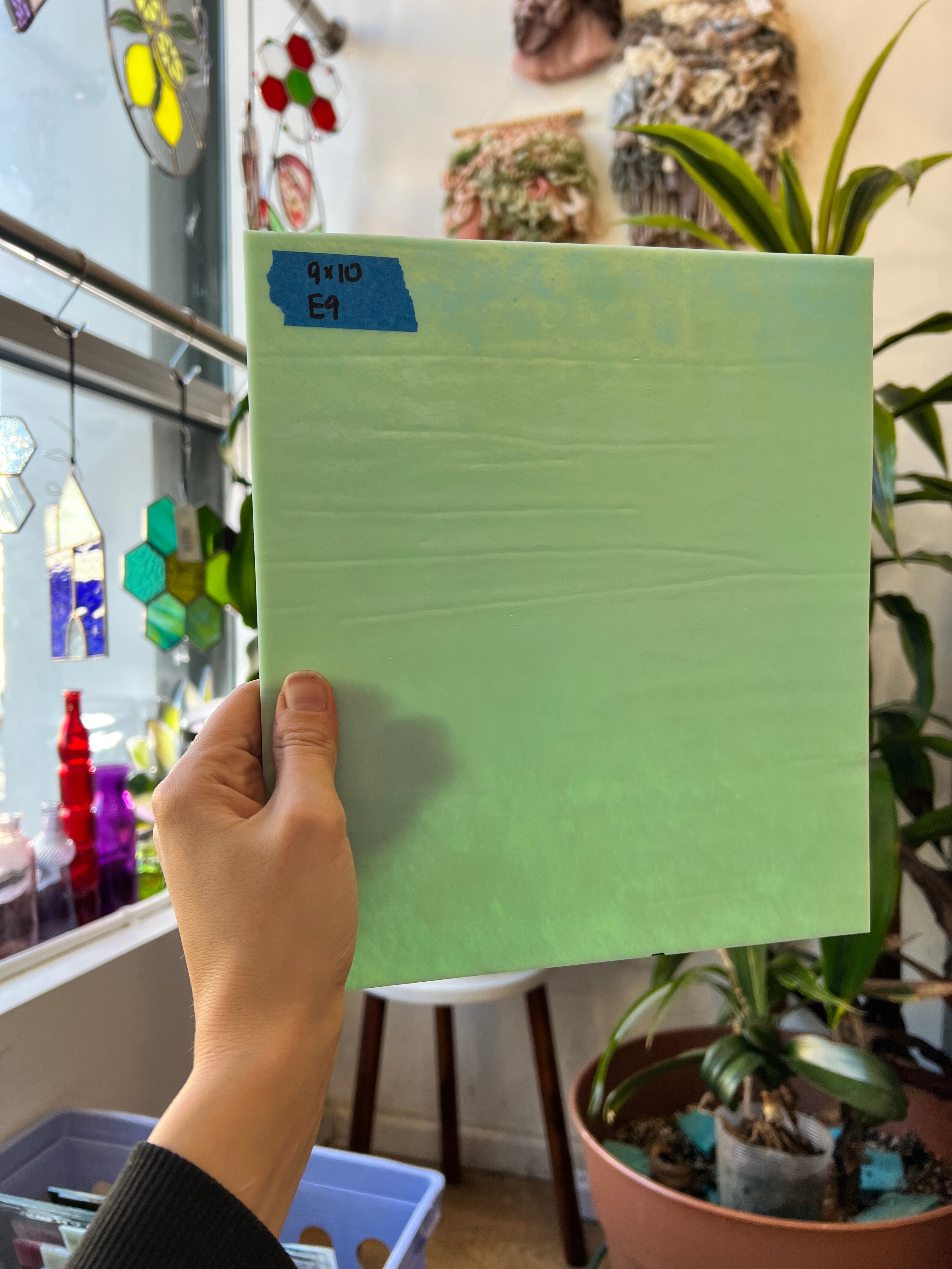 Mint Green Iridescent Wissmach Fusible 96 COE Sheet Glass Colorado Glassworks E9 (9x10in)