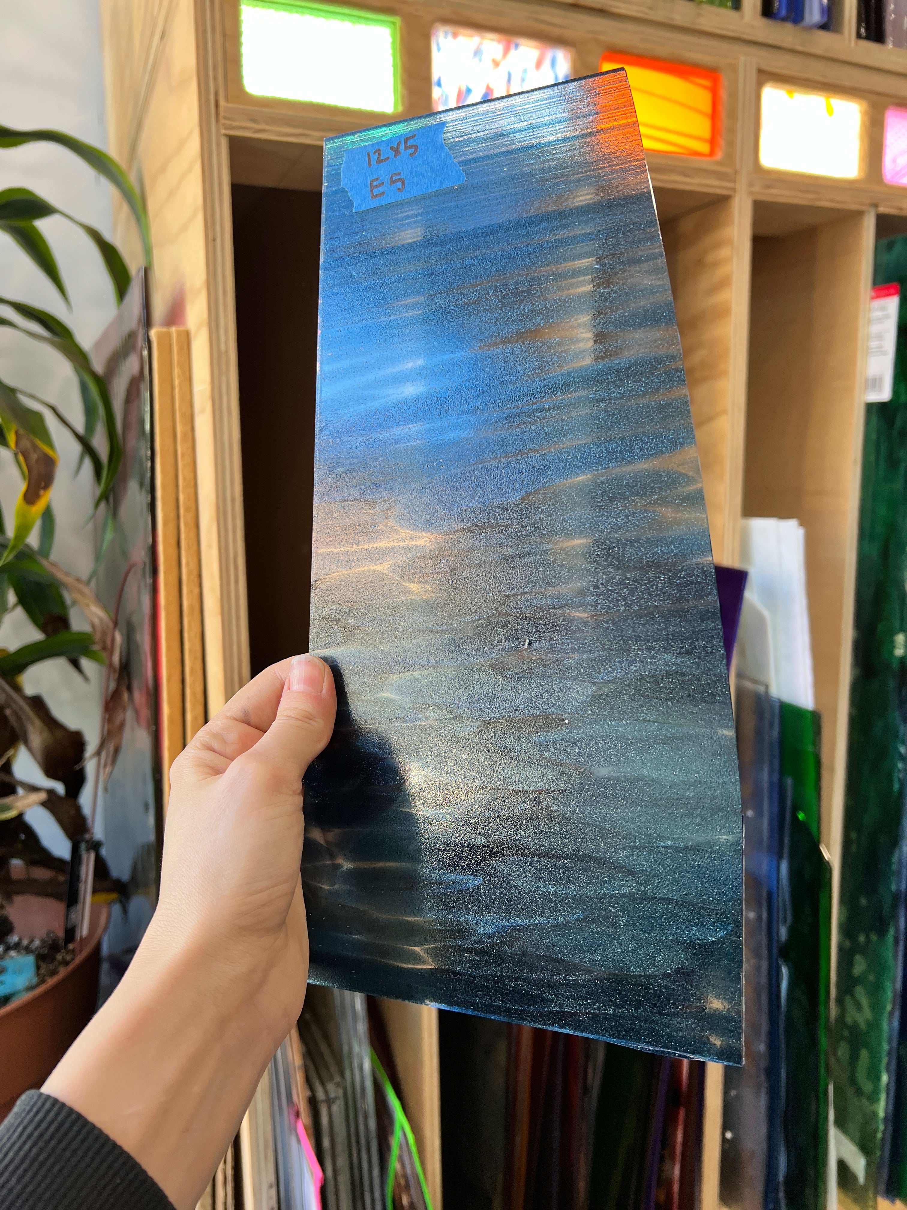 Odyssey Oceanside Fusible 96 COE (blue glittery) Sheet Glass Colorado Glassworks