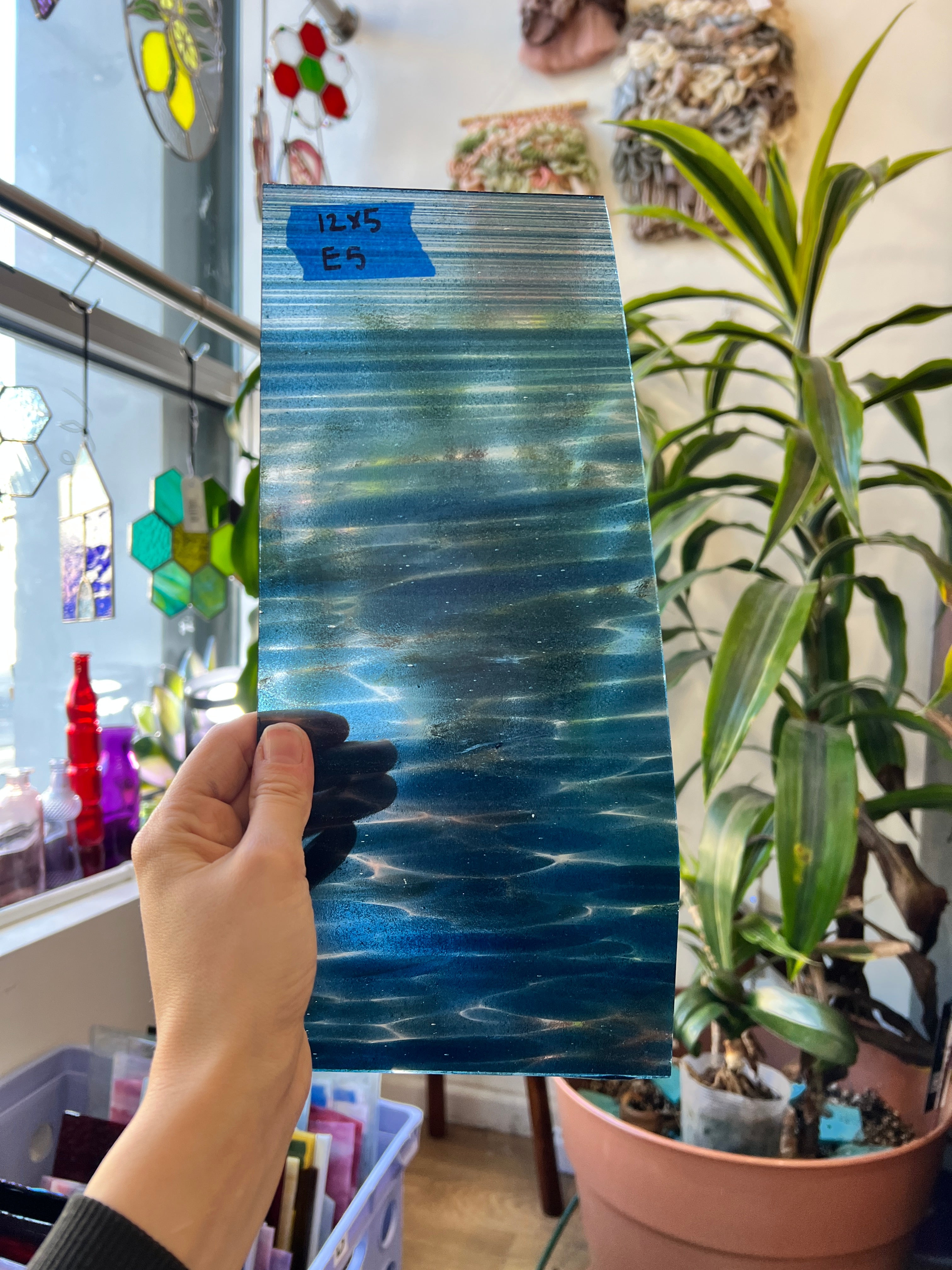 Odyssey Oceanside Fusible 96 COE (blue glittery) Sheet Glass Colorado Glassworks