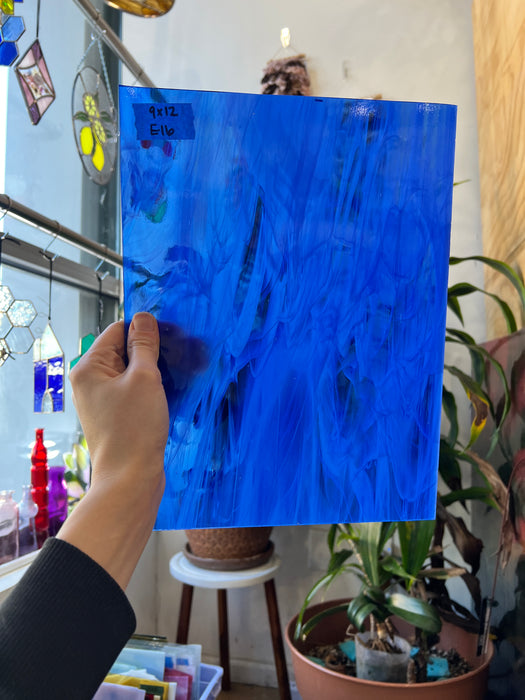 Dark Blue Wispy Spectrum Sheet Glass Bullseye