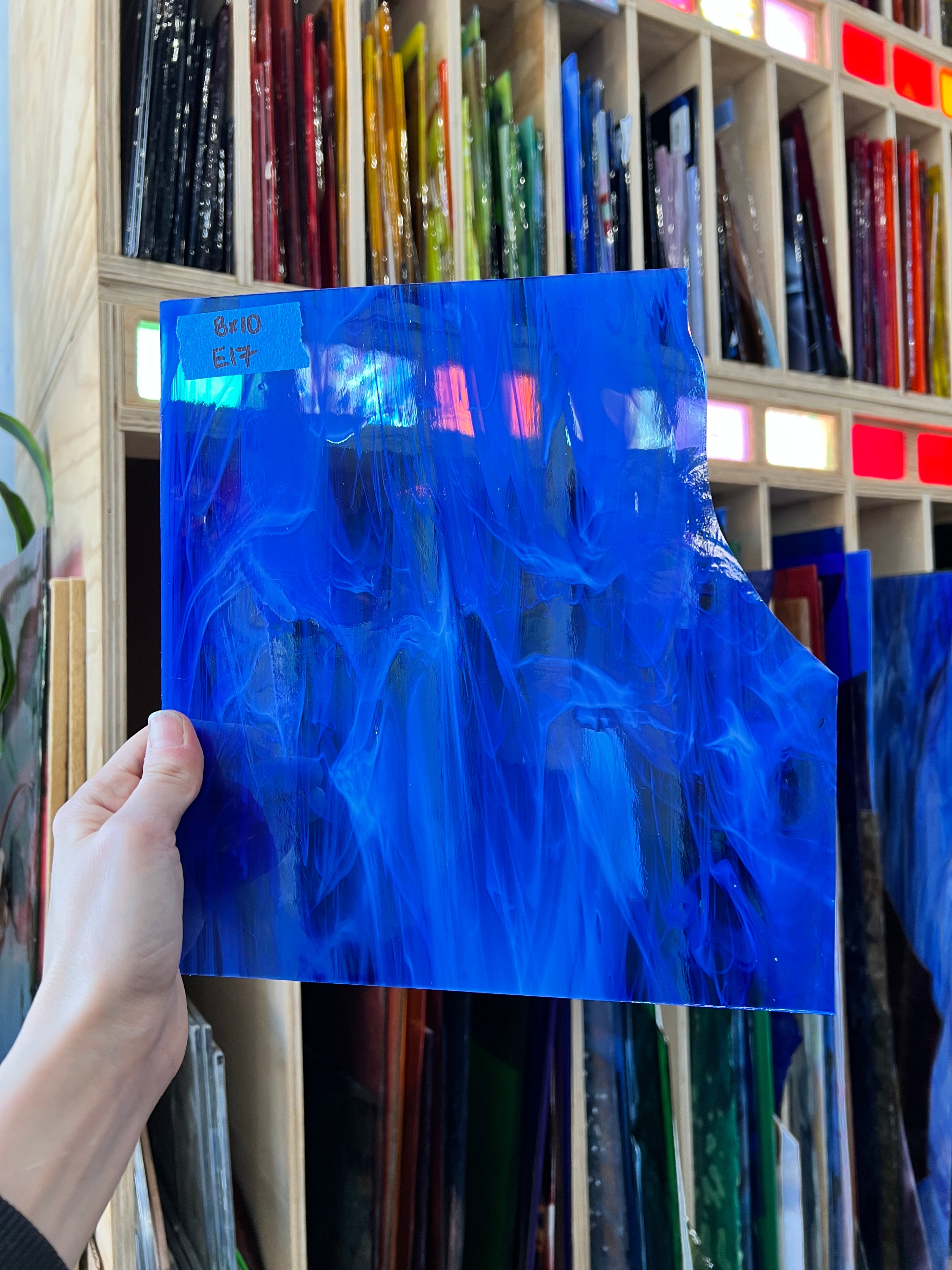 Dark Blue Wispy Spectrum Sheet Glass Bullseye E17 (8x10in)