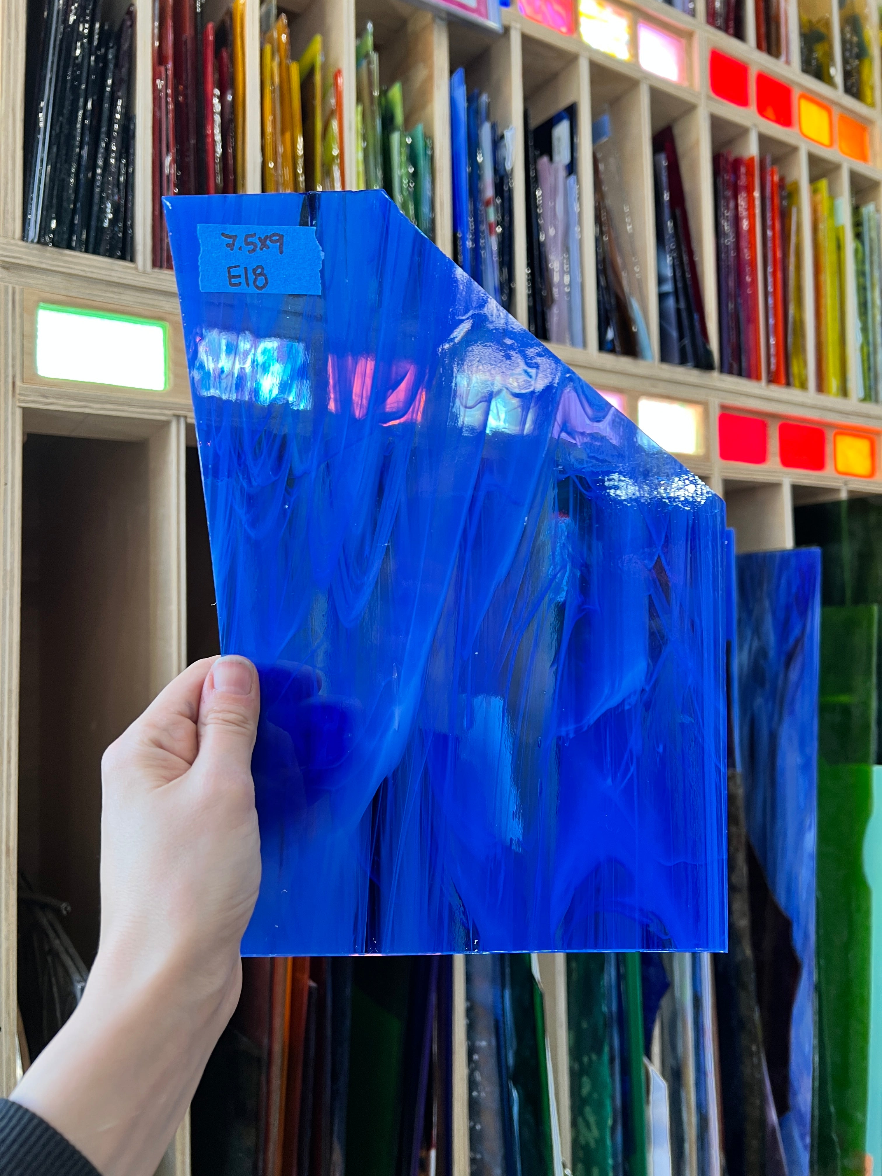 Dark Blue Wispy Spectrum Sheet Glass Bullseye E18 (9x7.5in)