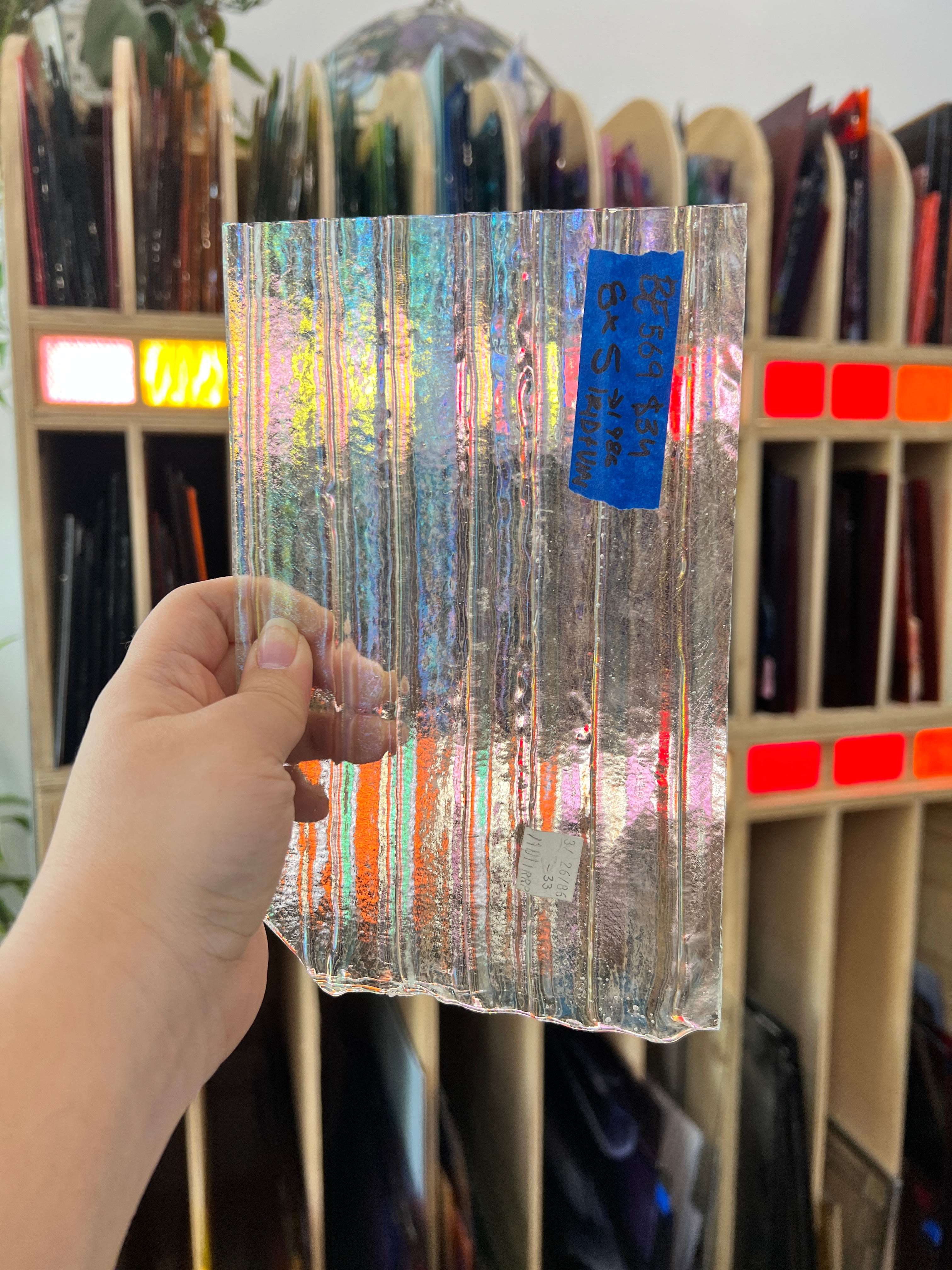 Vintage Iridescent Clear Bullseye Sheet Glass Bullseye BE569 (8x5in)
