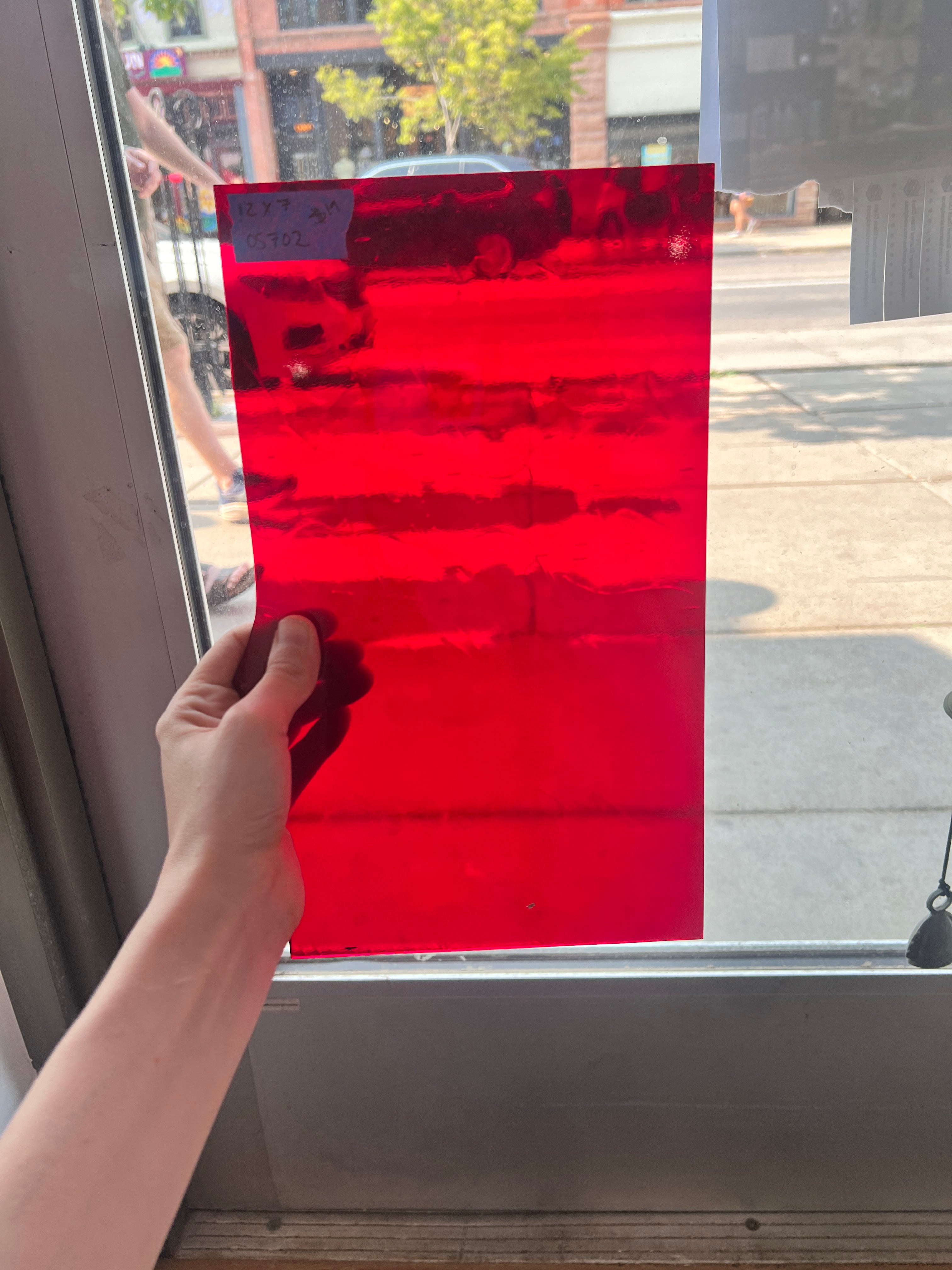 Transparent Ruby Red Artique Oceanside Fusible 96 COE Sheet Glass Colorado Glassworks OS702 (12x7in)  