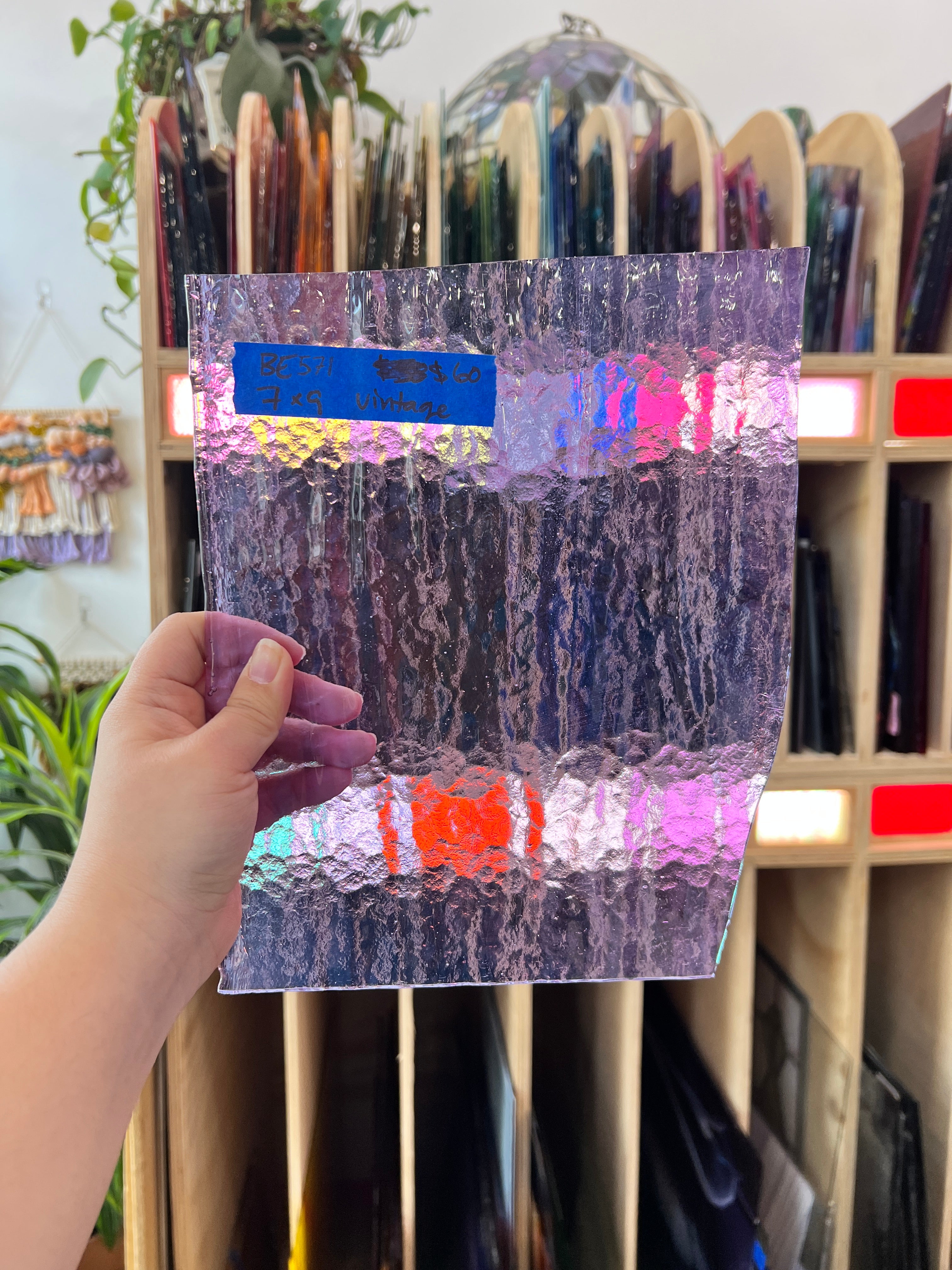 Vintage Transparent Purple Bullseye Sheet Glass Colorado Glassworks