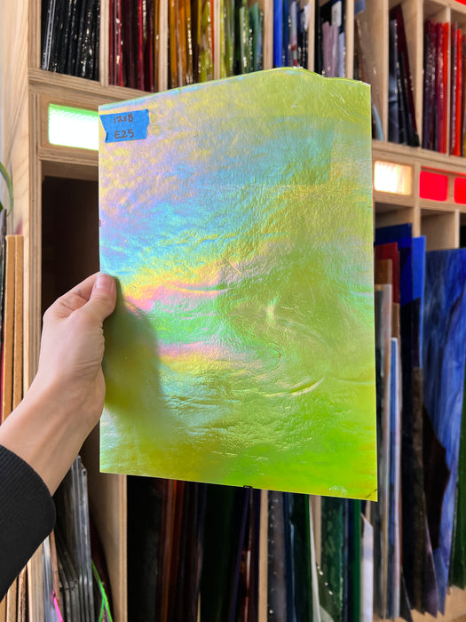 Y96 Lime Green Opal Iridized Fusible 96 COE Sheet Glass Colorado Glassworks E25 (12x8in)