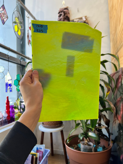 Y96 Lime Green Opal Iridized Fusible 96 COE Sheet Glass Colorado Glassworks