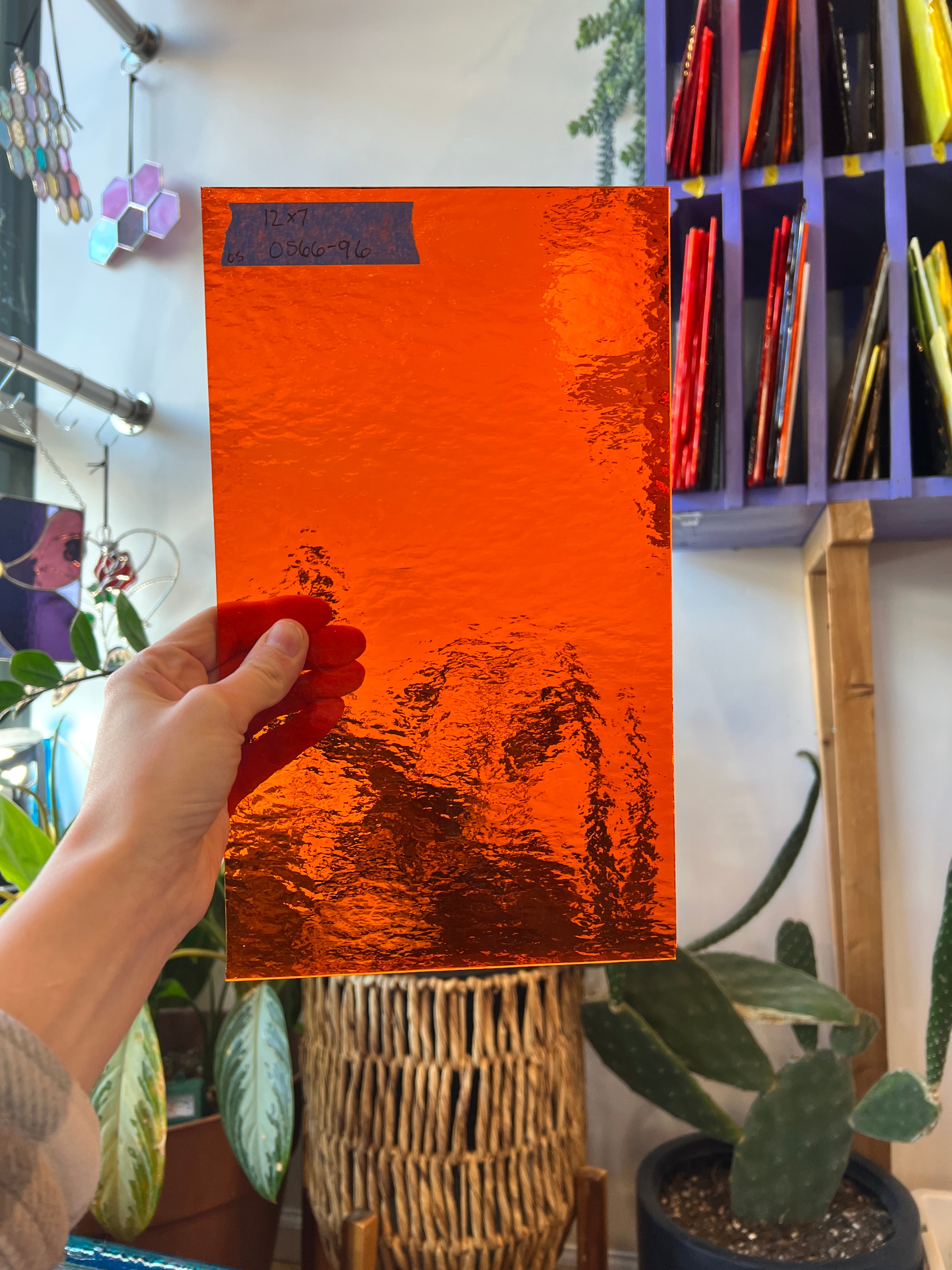 Orange Rough Rolled Oceanside Fusible 96 COE Sheet Glass Colorado Glassworks OS66-96 (12x7in)  